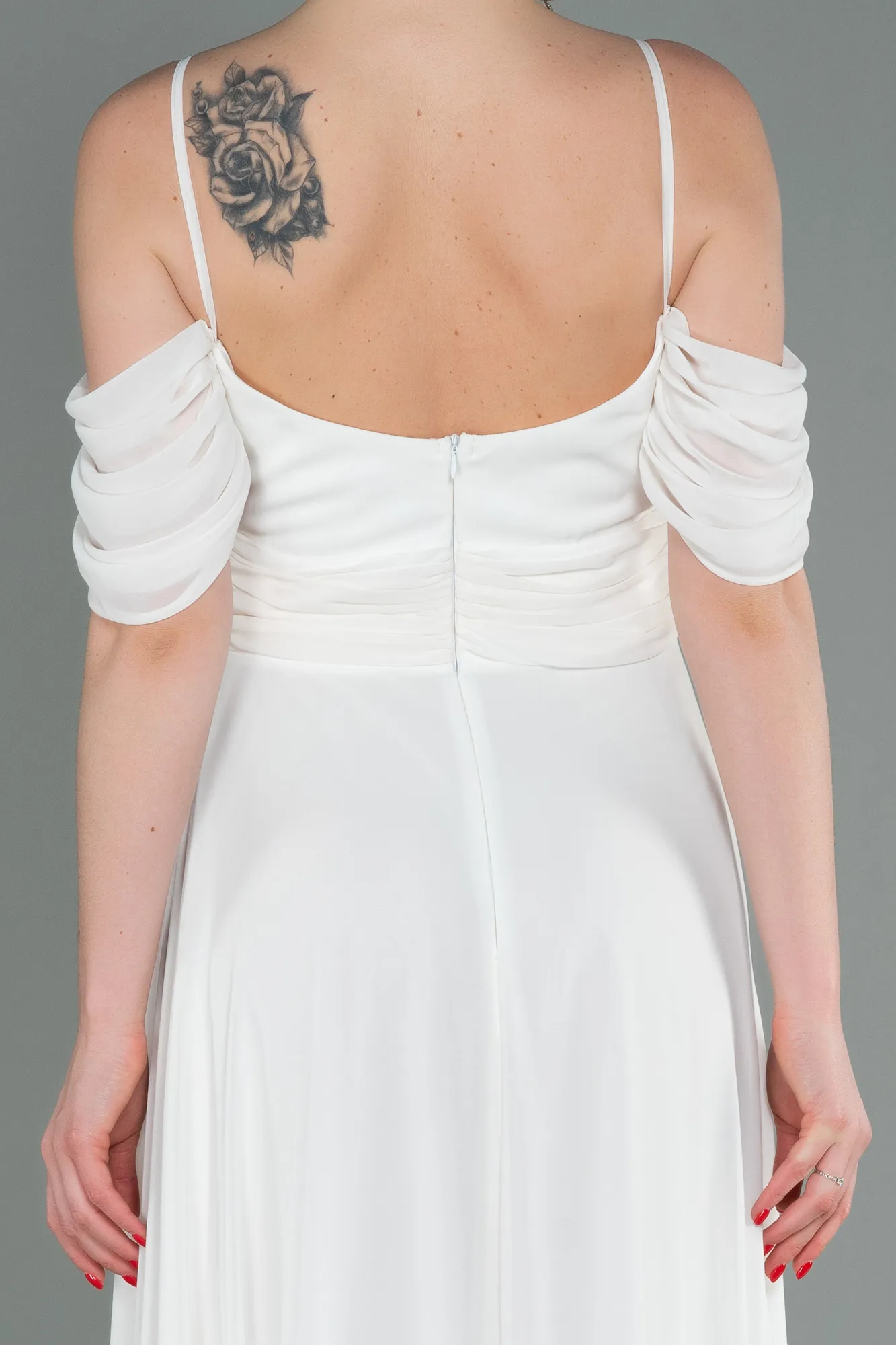 Ecru-Long Chiffon Evening Dress ABU3093