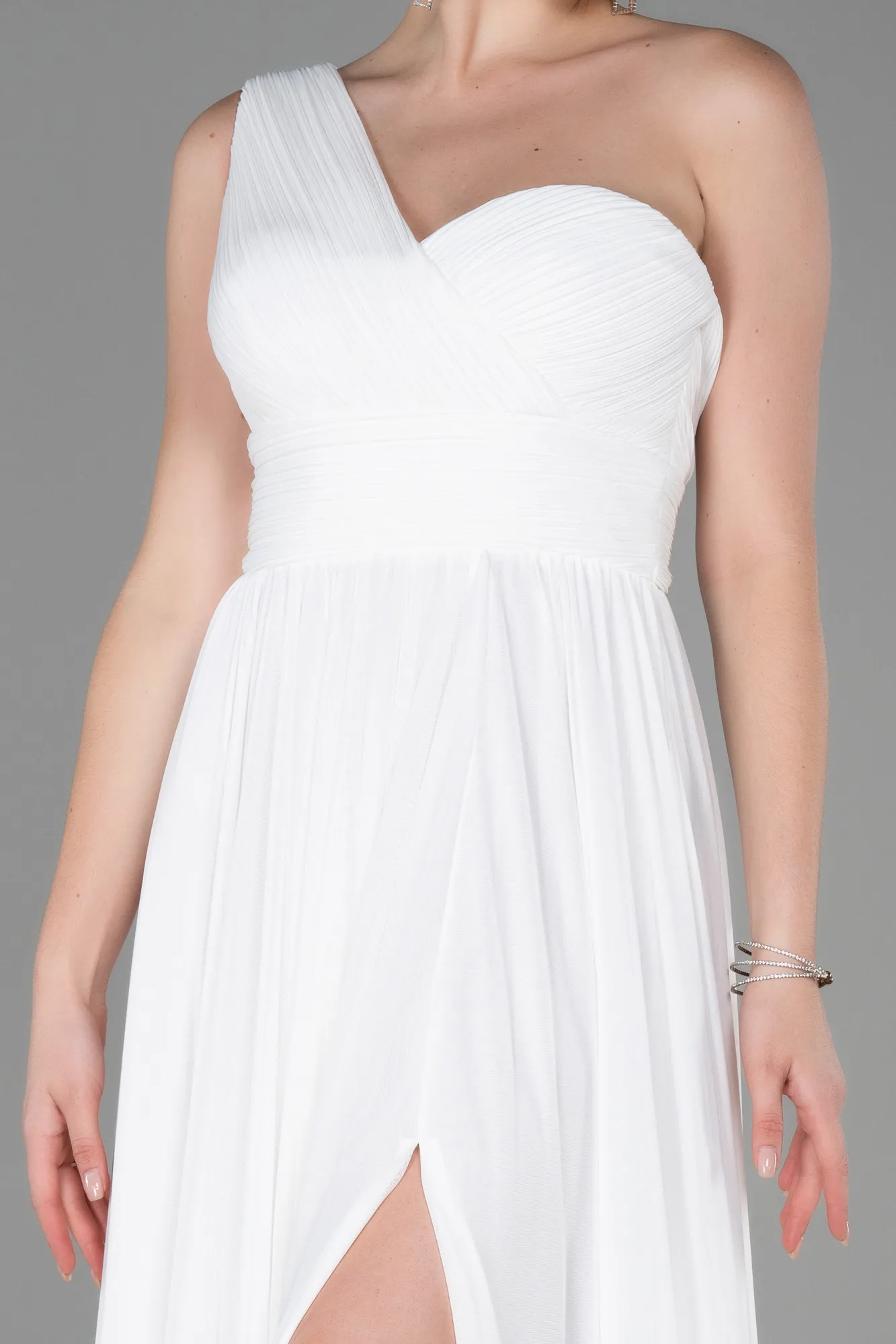 Ecru-Long Chiffon Evening Dress ABU3309