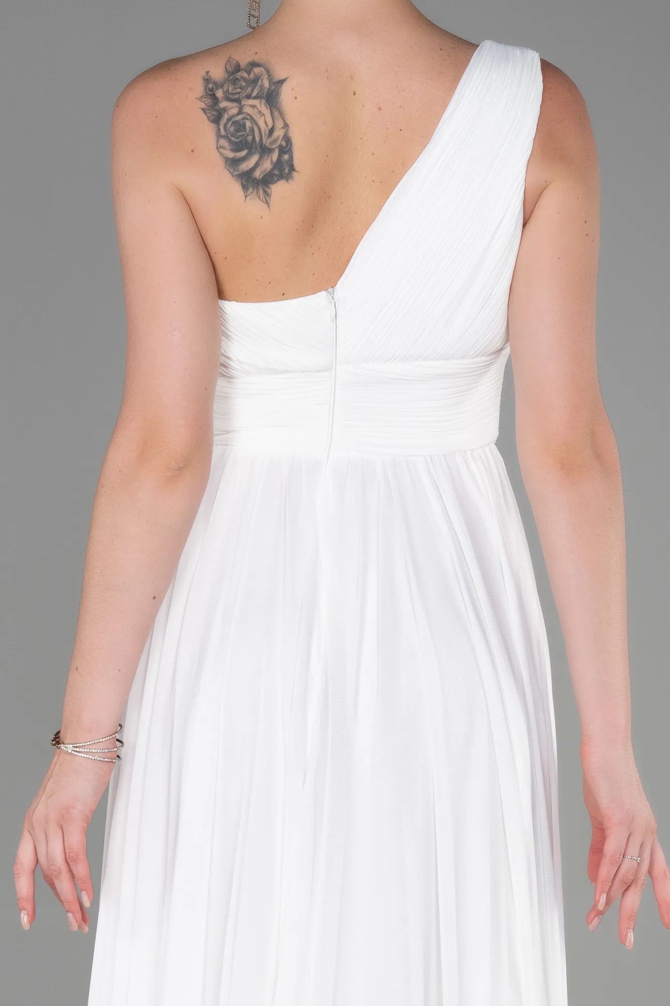 Ecru-Long Chiffon Evening Dress ABU3309