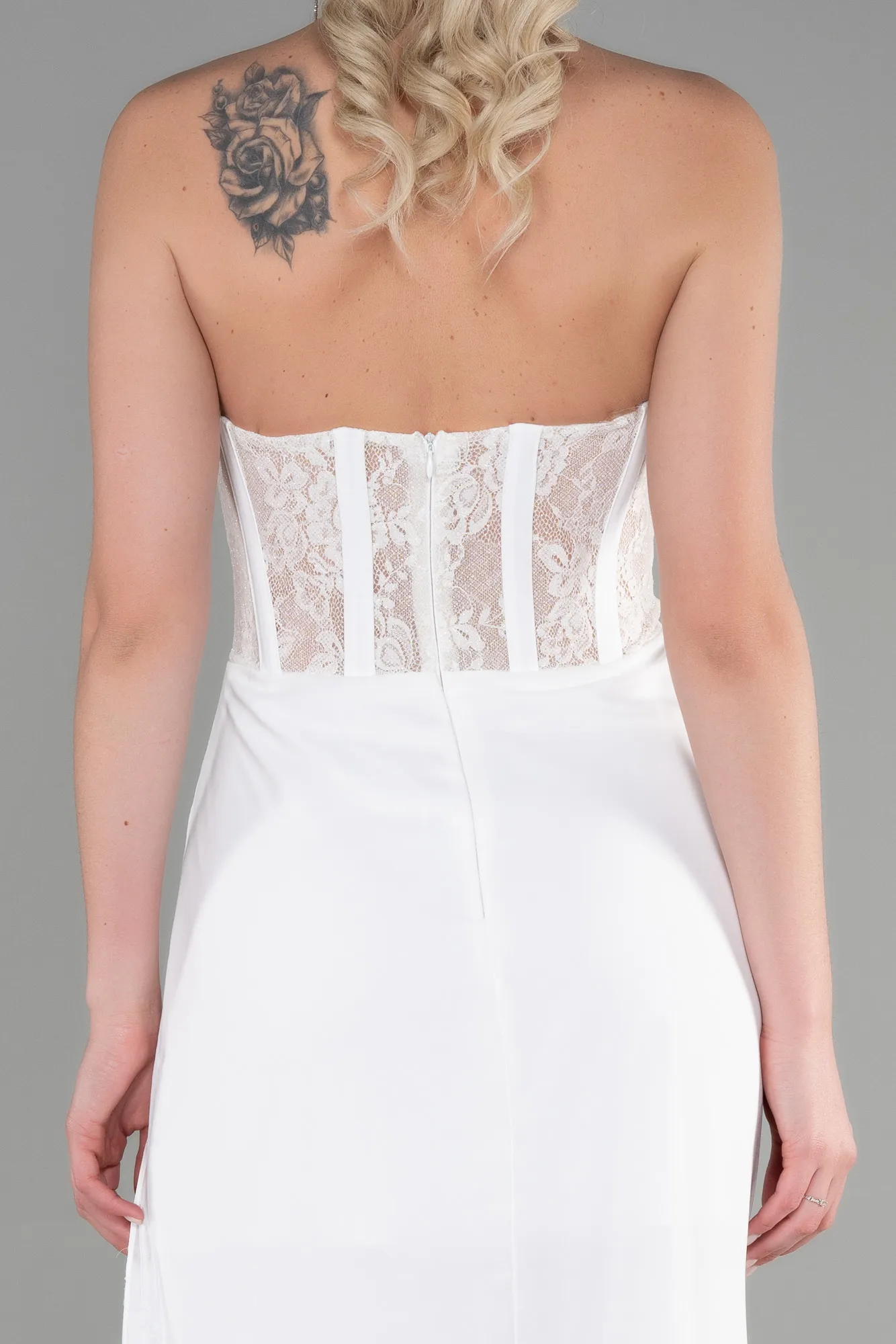 Ecru-Long Chiffon Evening Dress ABU3333