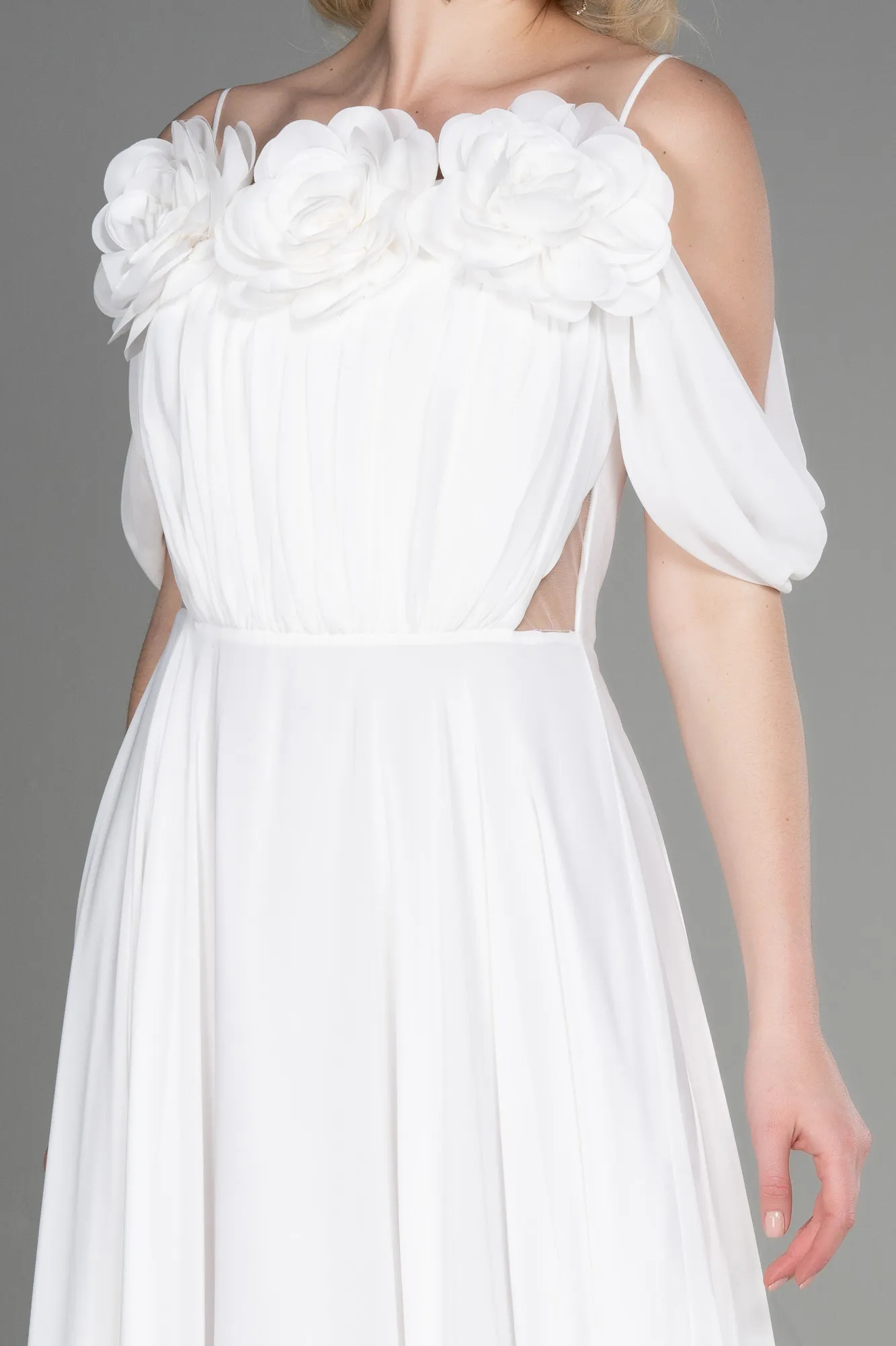 Ecru-Long Chiffon Evening Dress ABU3626