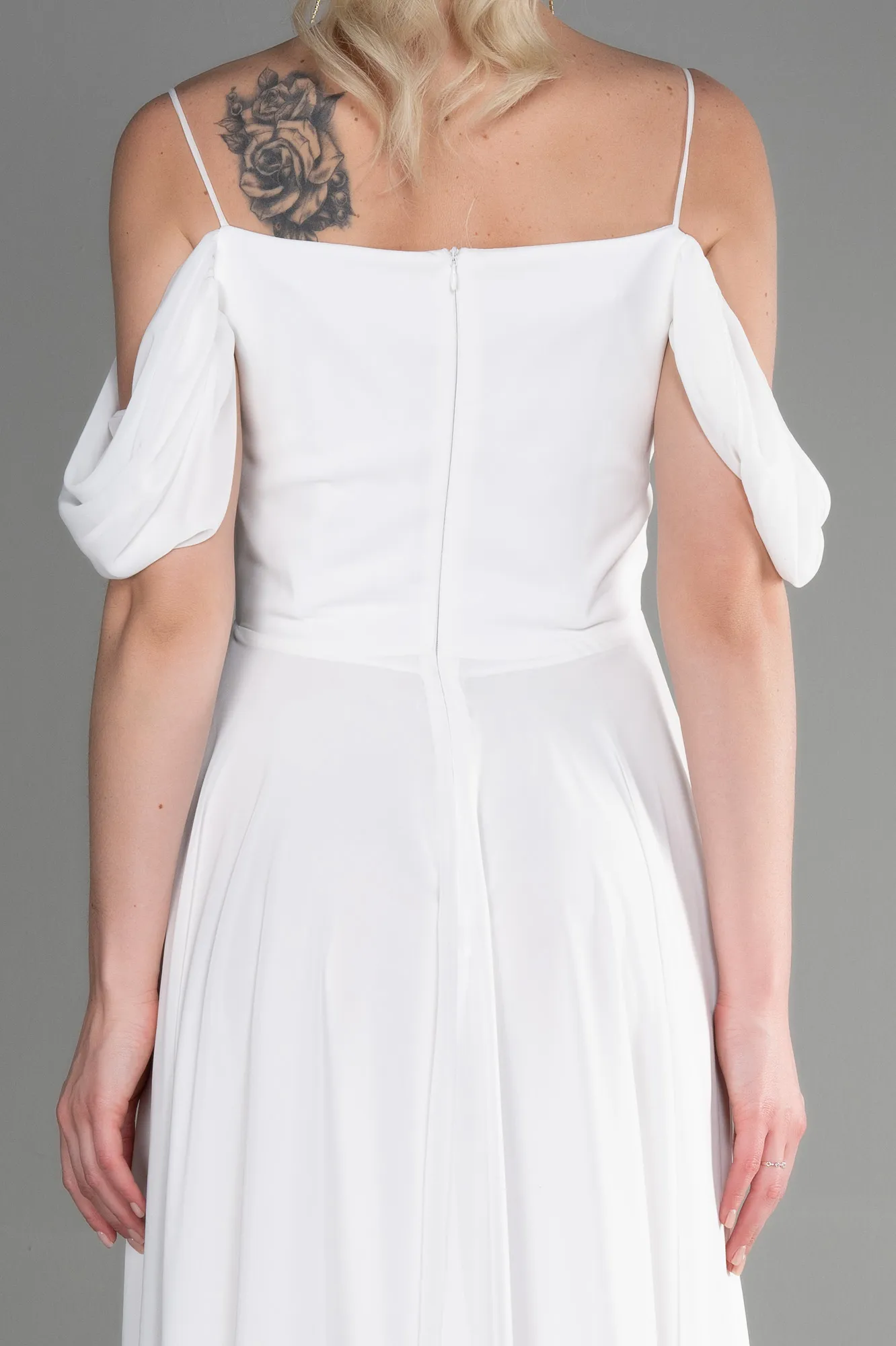 Ecru-Long Chiffon Evening Dress ABU3626