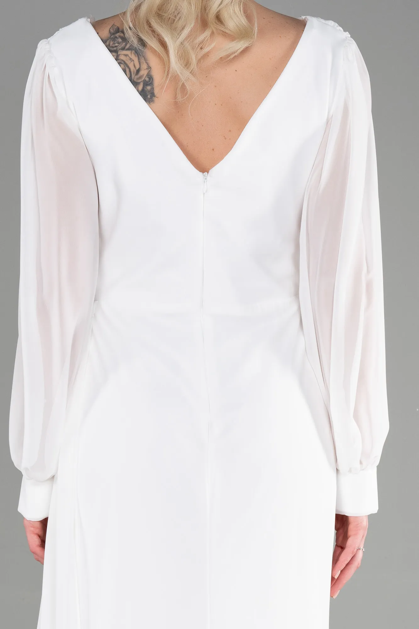 Ecru-Long Chiffon Evening Dress ABU3627