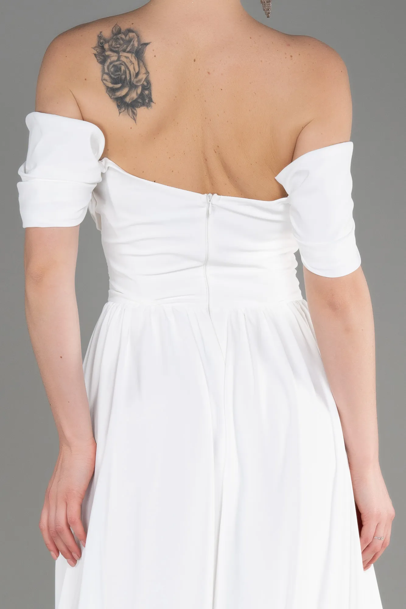 Ecru-Long Chiffon Evening Dress ABU3827