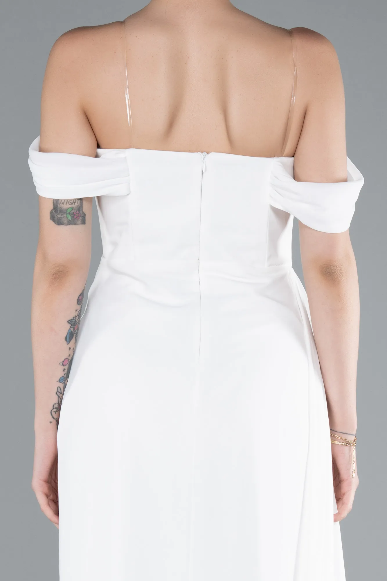 Ecru-Long Chiffon Evening Dress ABU4925