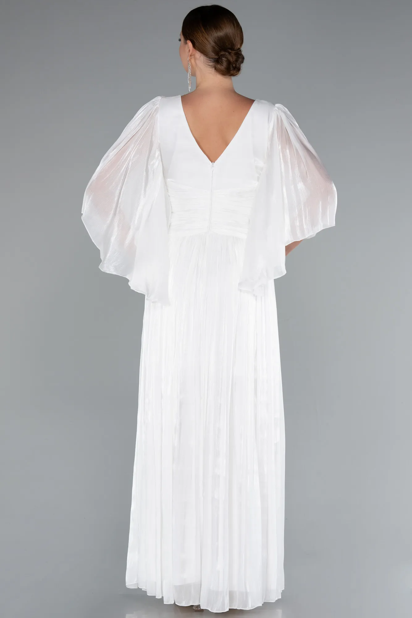 Ecru-Long Chiffon Evening Dress ABU5046