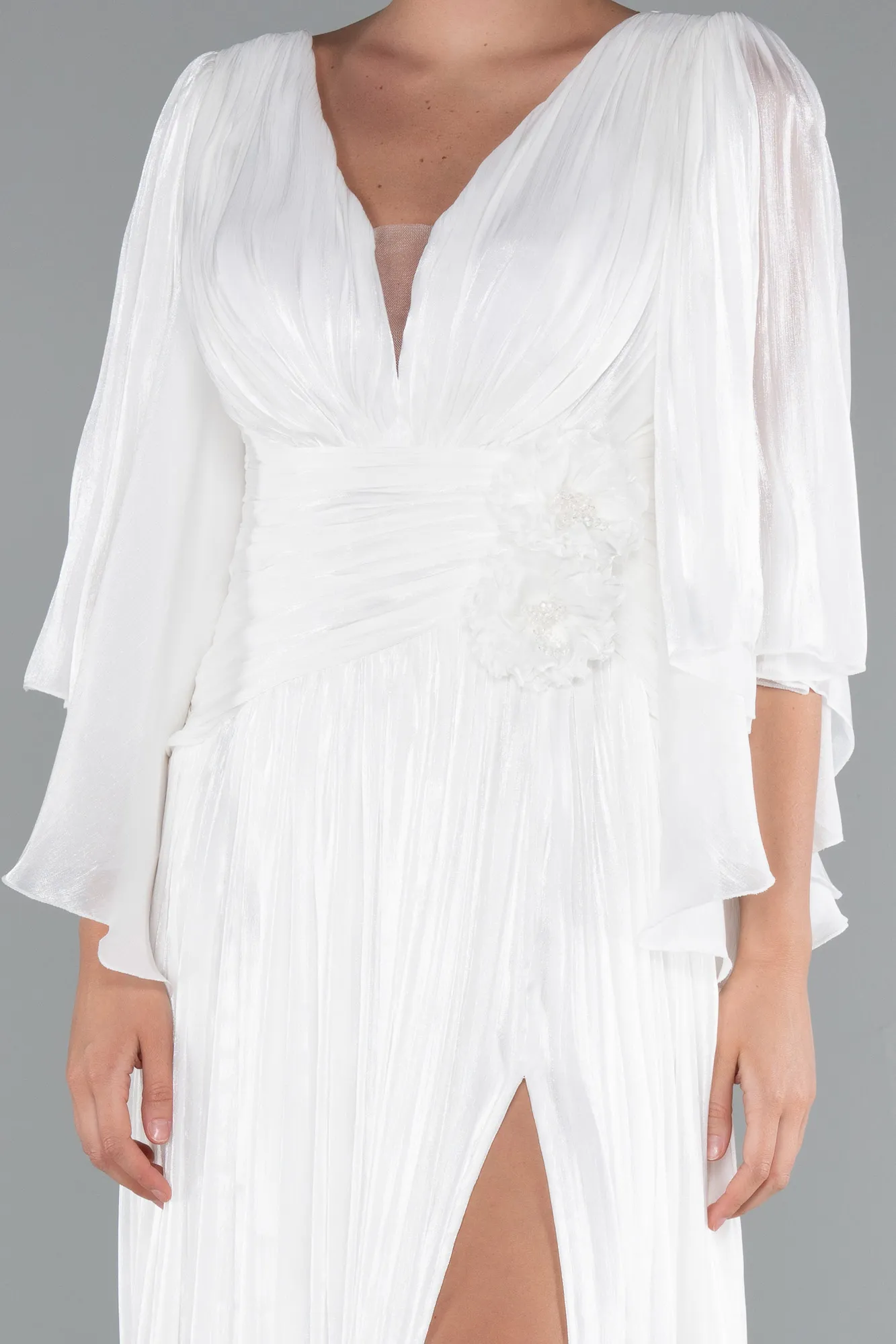 Ecru-Long Chiffon Evening Dress ABU5046