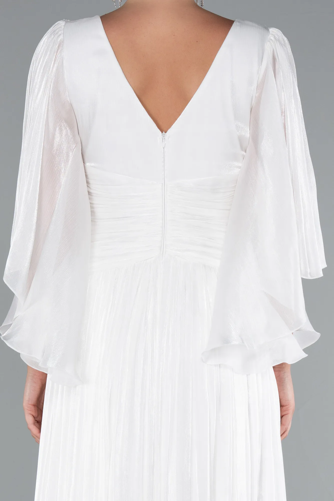 Ecru-Long Chiffon Evening Dress ABU5046