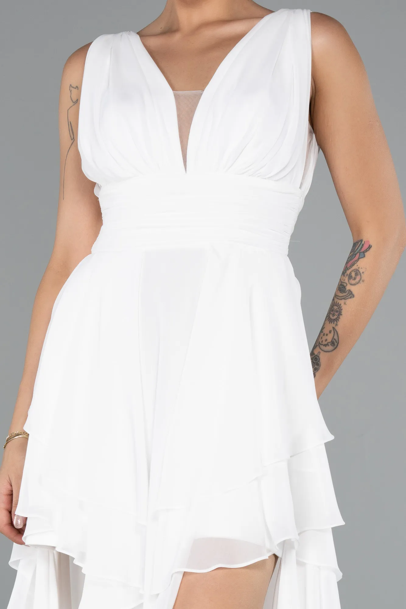 Ecru-Long Chiffon Evening Dress ABU5109