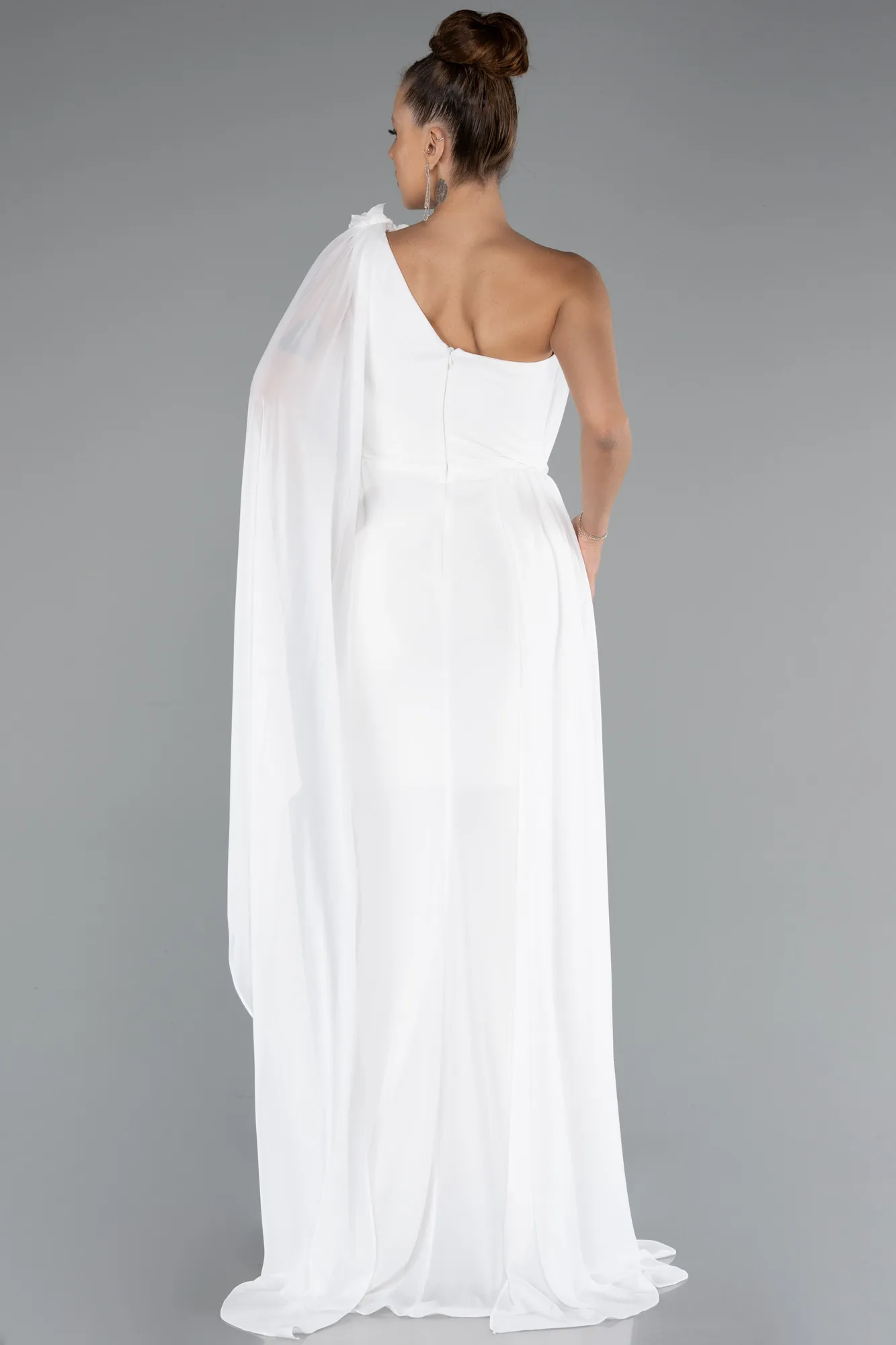 Ecru-Long Chiffon Evening Dress ABU5144