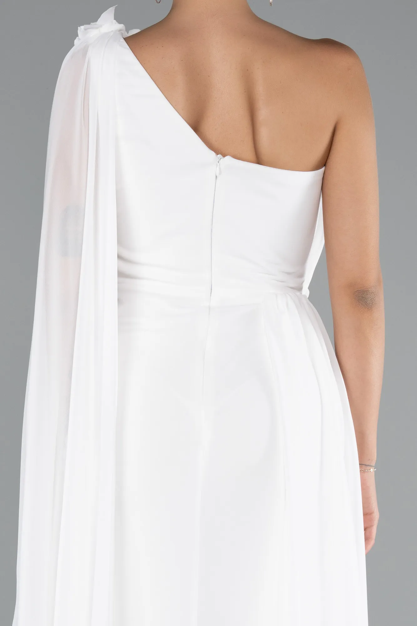 Ecru-Long Chiffon Evening Dress ABU5144