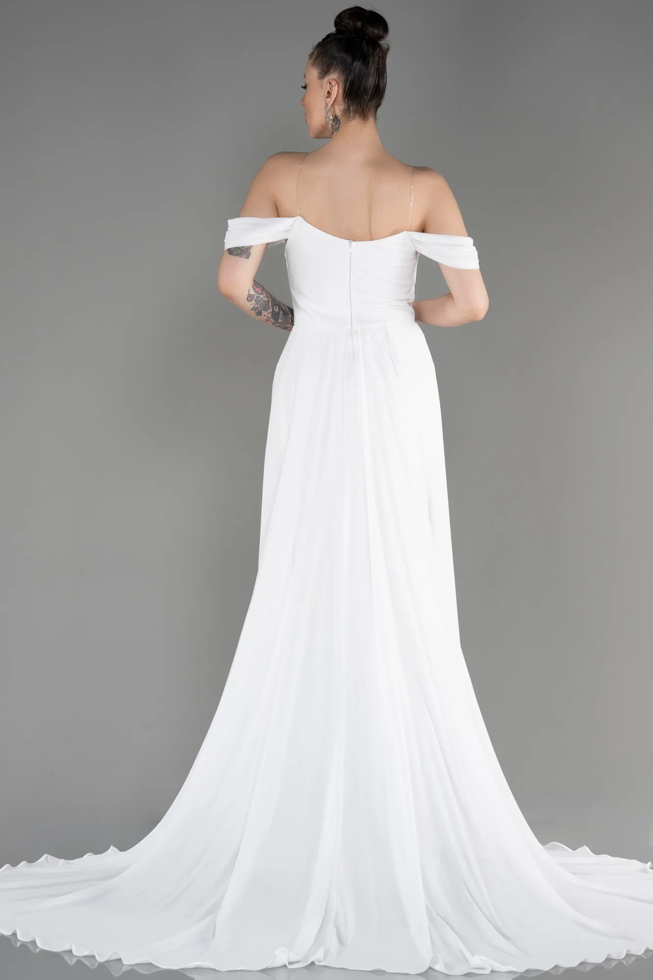 Ecru-Long Chiffon Formal Plus Size Dress ABU3803