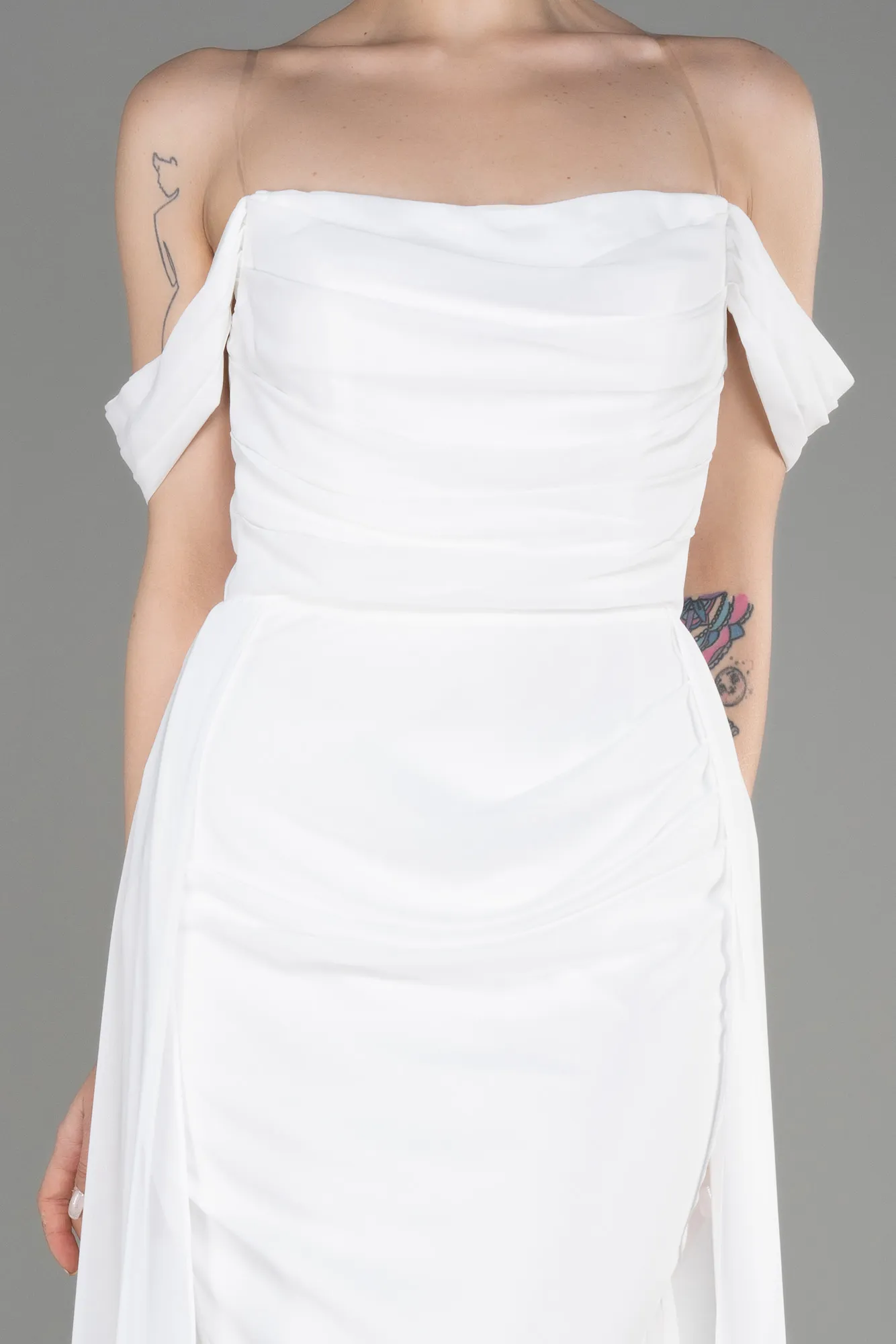 Ecru-Long Chiffon Formal Plus Size Dress ABU3803