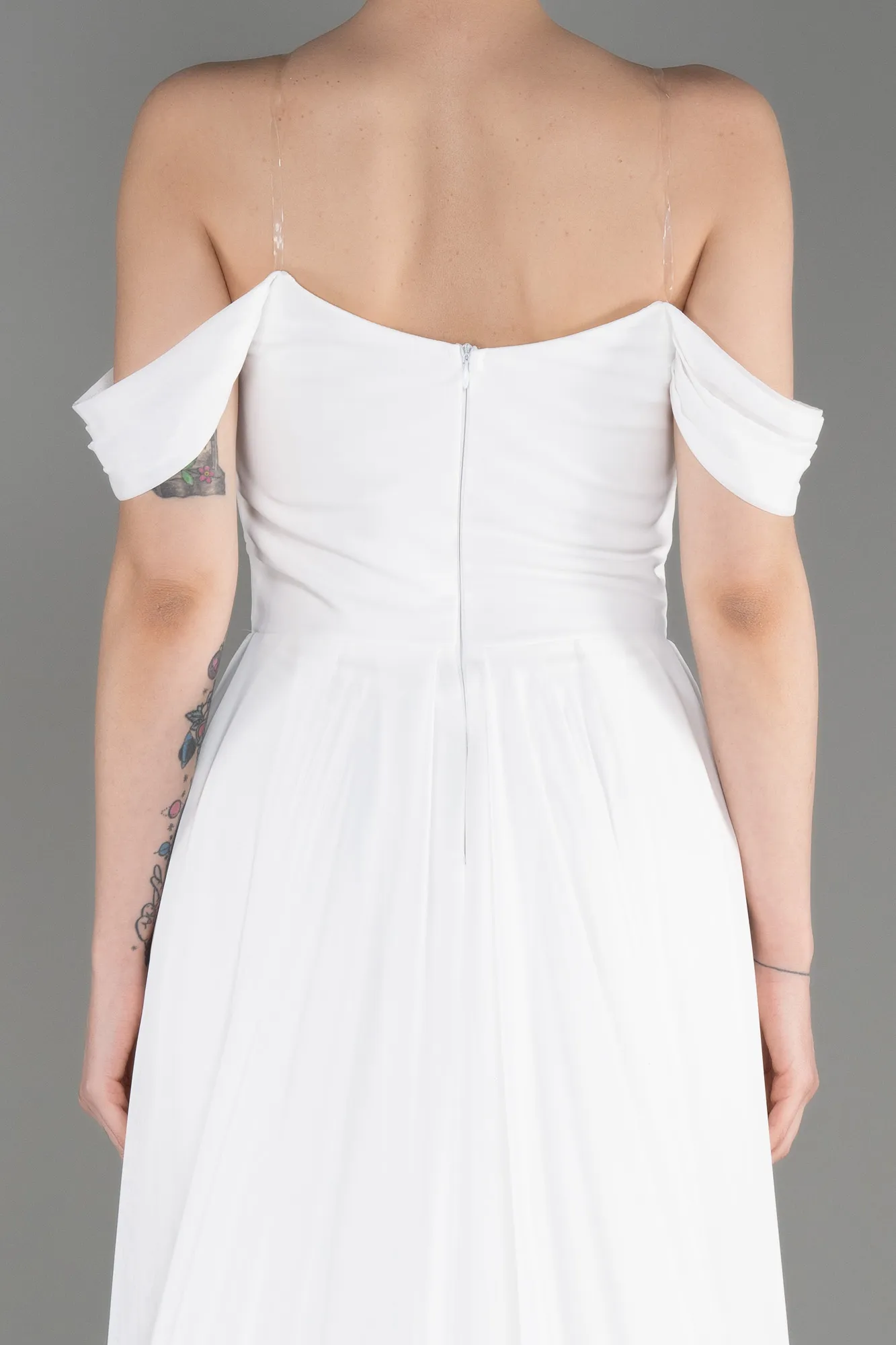 Ecru-Long Chiffon Formal Plus Size Dress ABU3803