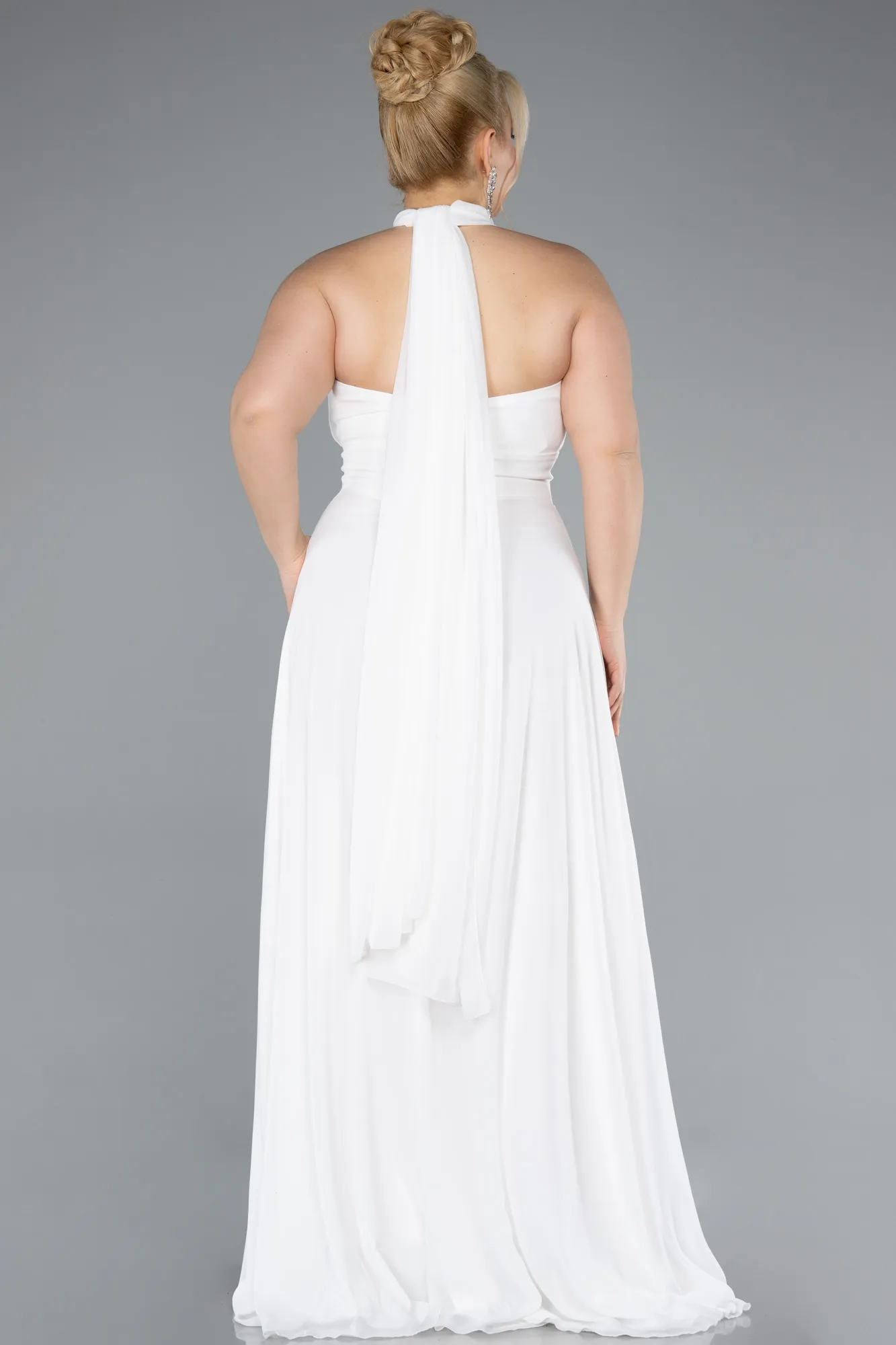 Ecru-Long Chiffon Formal Plus Size Dress ABU4951