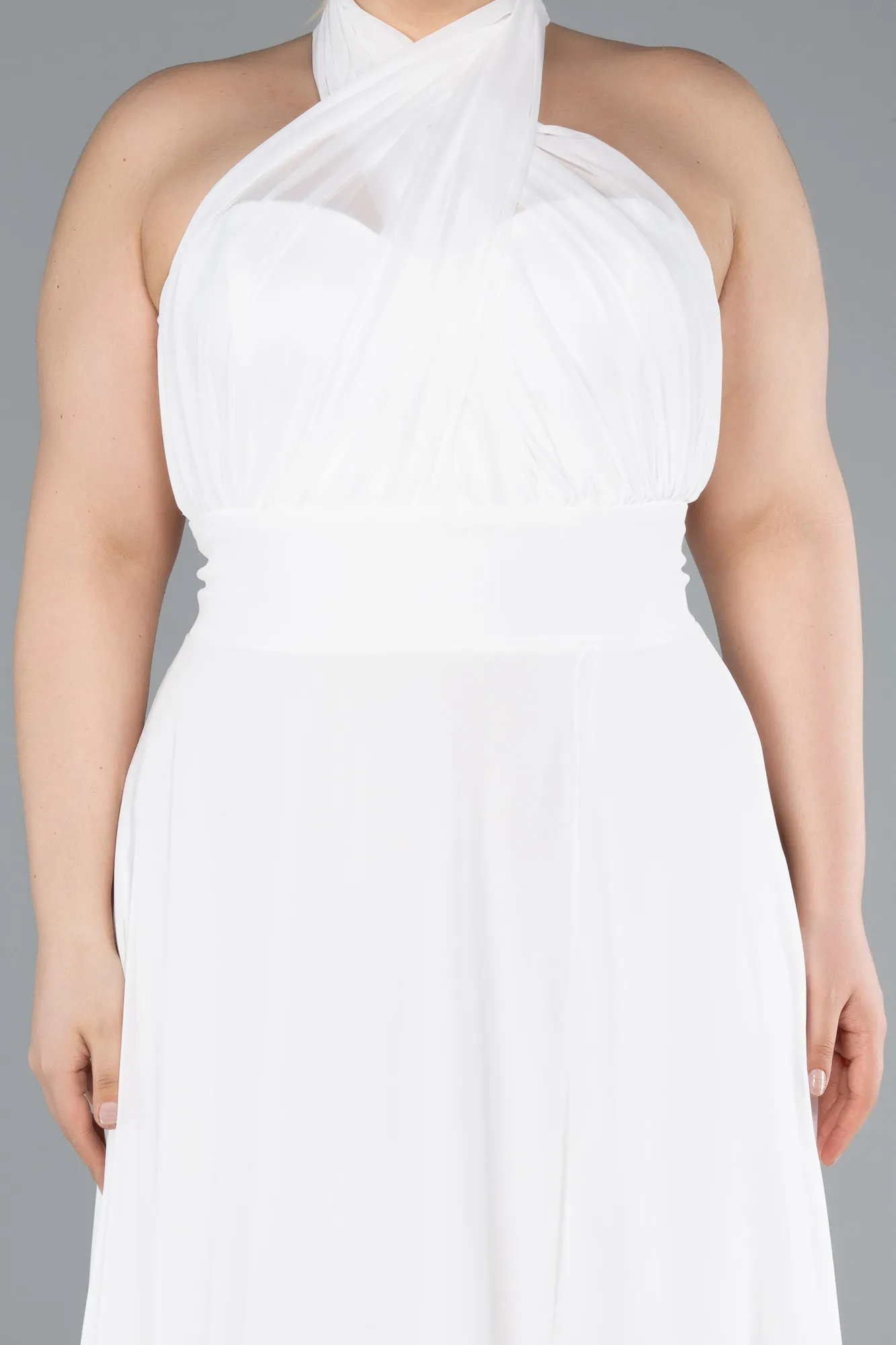 Ecru-Long Chiffon Formal Plus Size Dress ABU4951