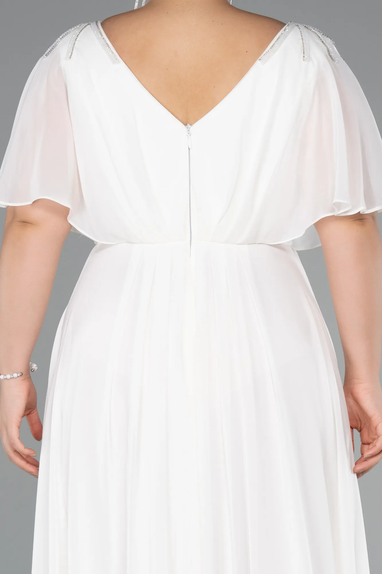 Ecru-Long Chiffon Formal Plus Size Dress ABU5159