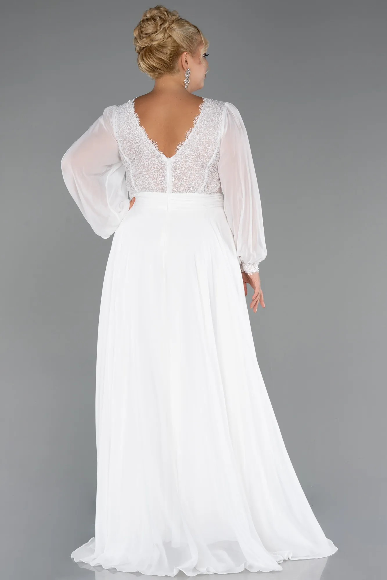 Ecru-Long Chiffon Formal Plus Size Dress ABU5276