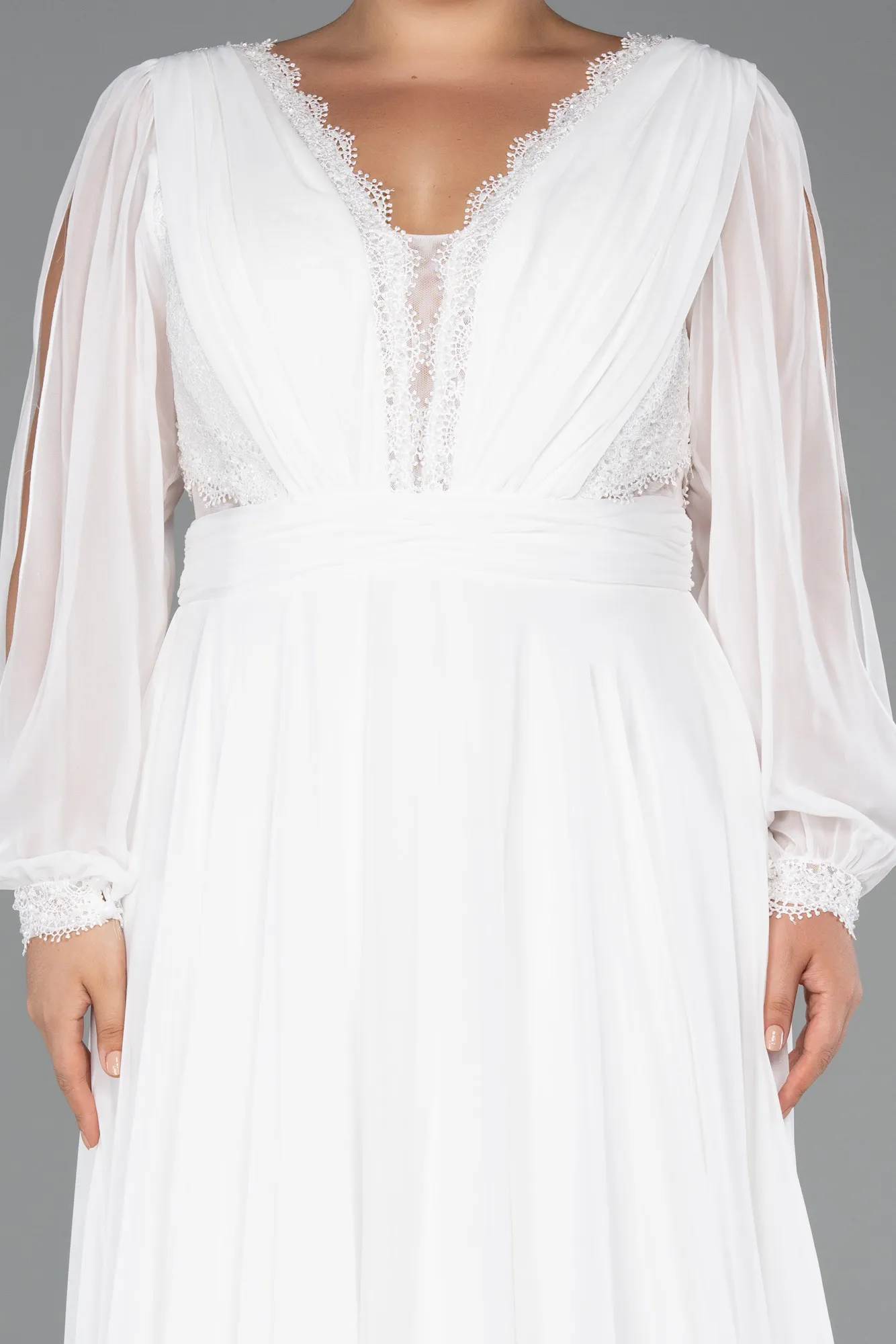 Ecru-Long Chiffon Formal Plus Size Dress ABU5276