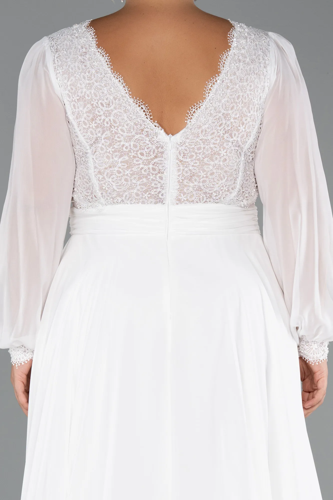 Ecru-Long Chiffon Formal Plus Size Dress ABU5276