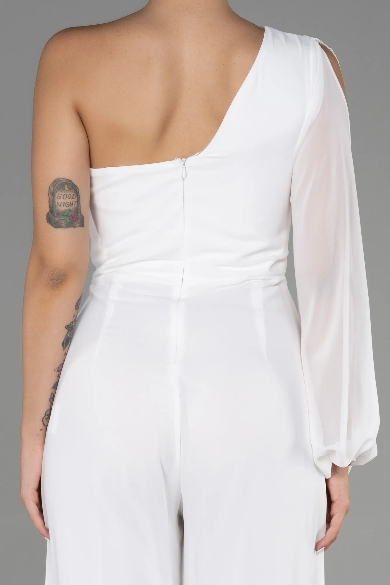 Ecru-Long Chiffon Invitation Dress ABT078