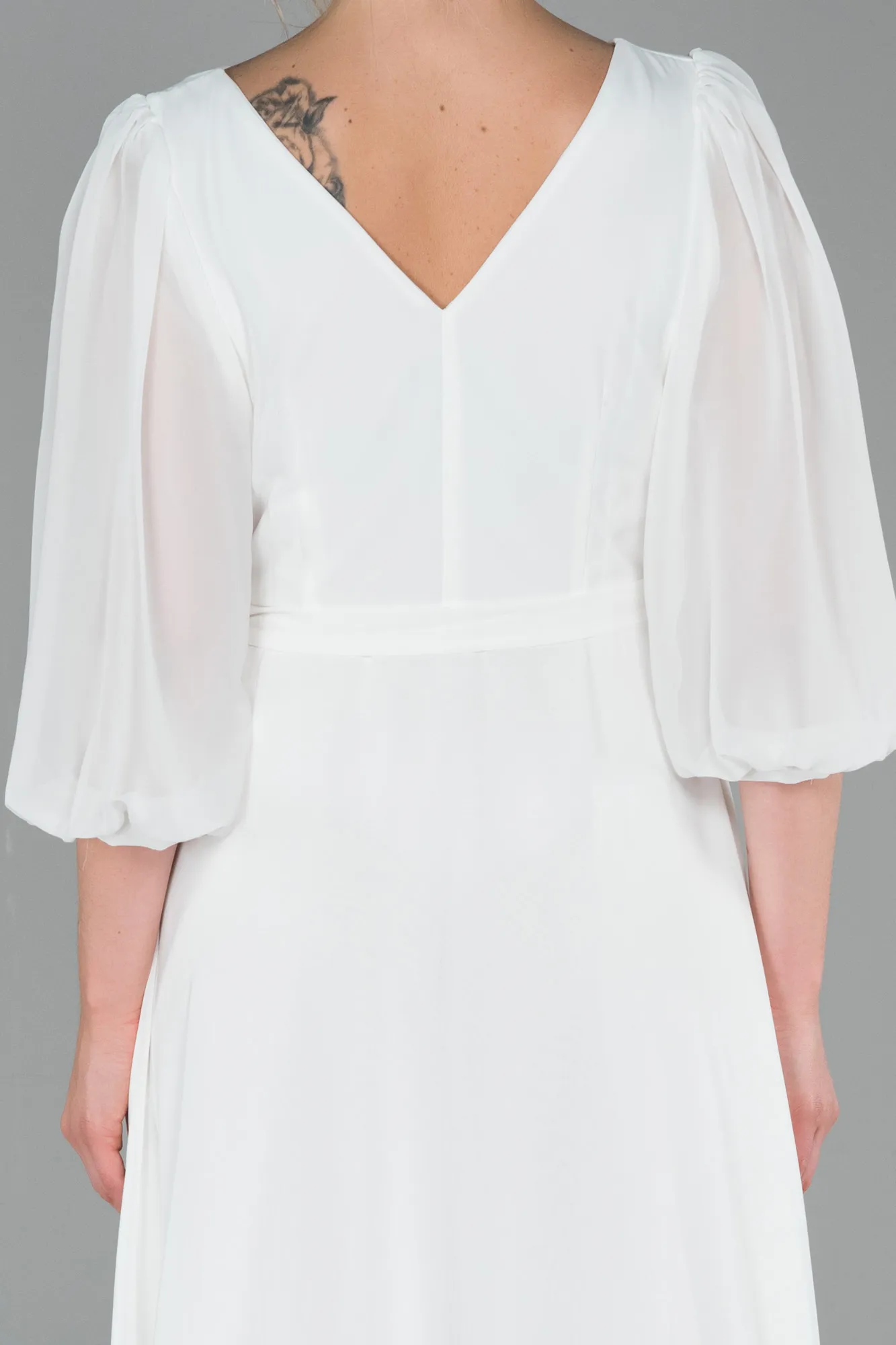 Ecru-Long Chiffon Invitation Dress ABU1729