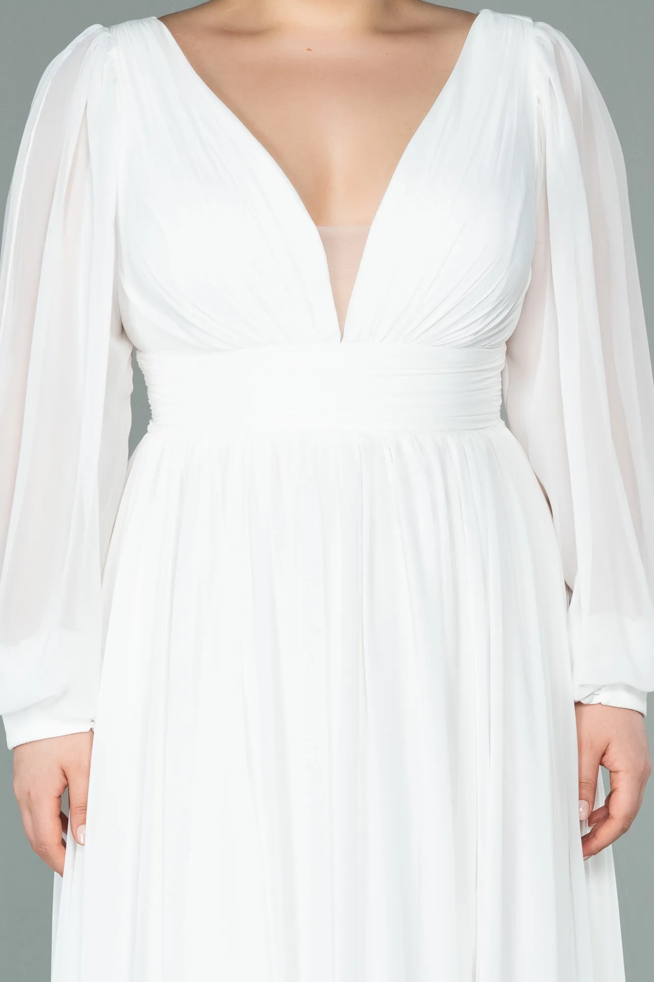 Ecru-Long Chiffon Oversized Evening Dress ABU1988