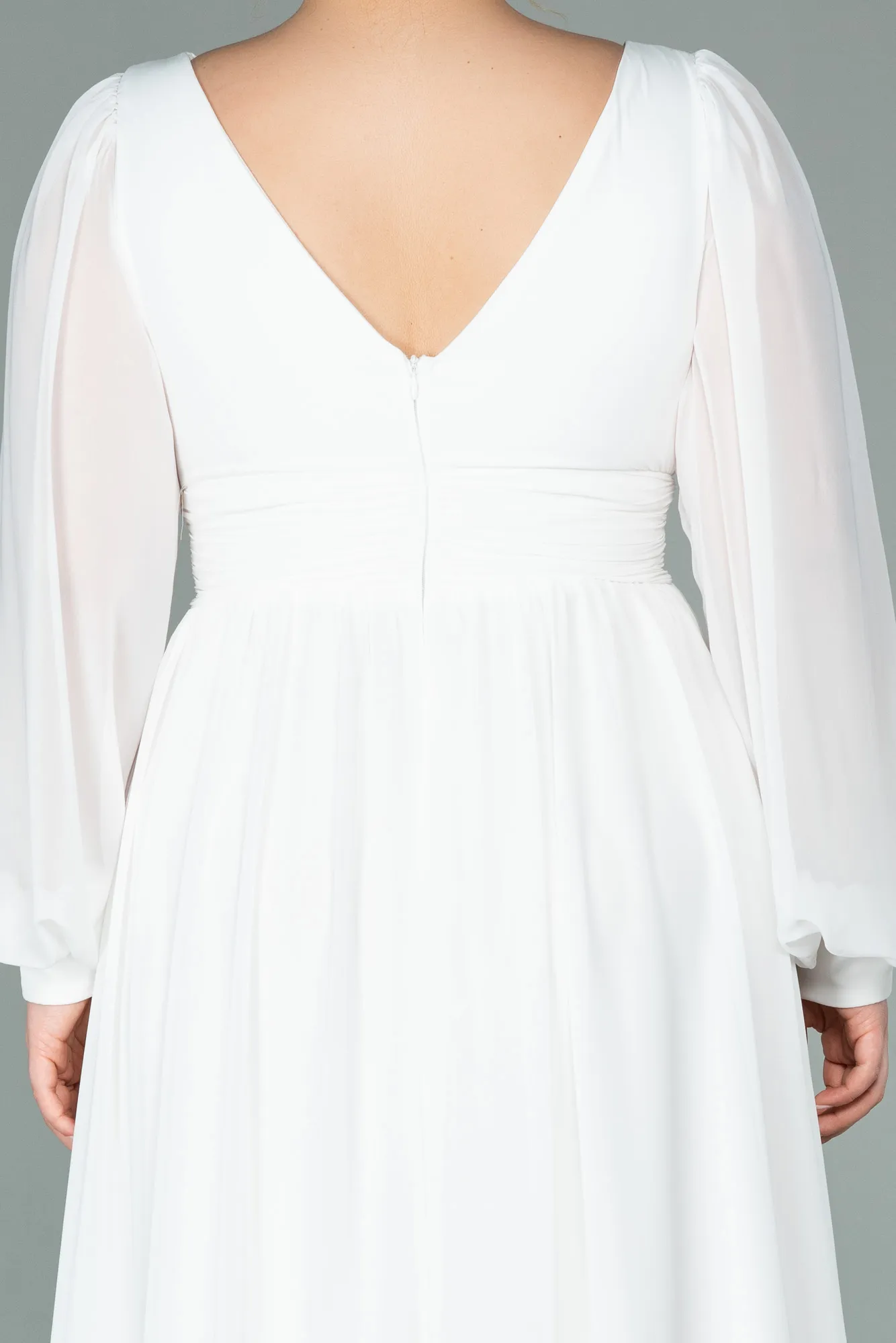 Ecru-Long Chiffon Oversized Evening Dress ABU1988