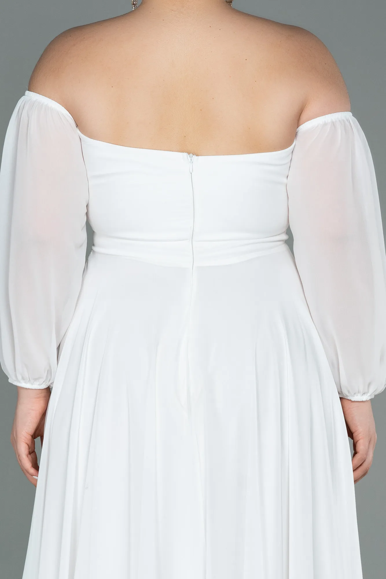 Ecru-Long Chiffon Oversized Evening Dress ABU2597