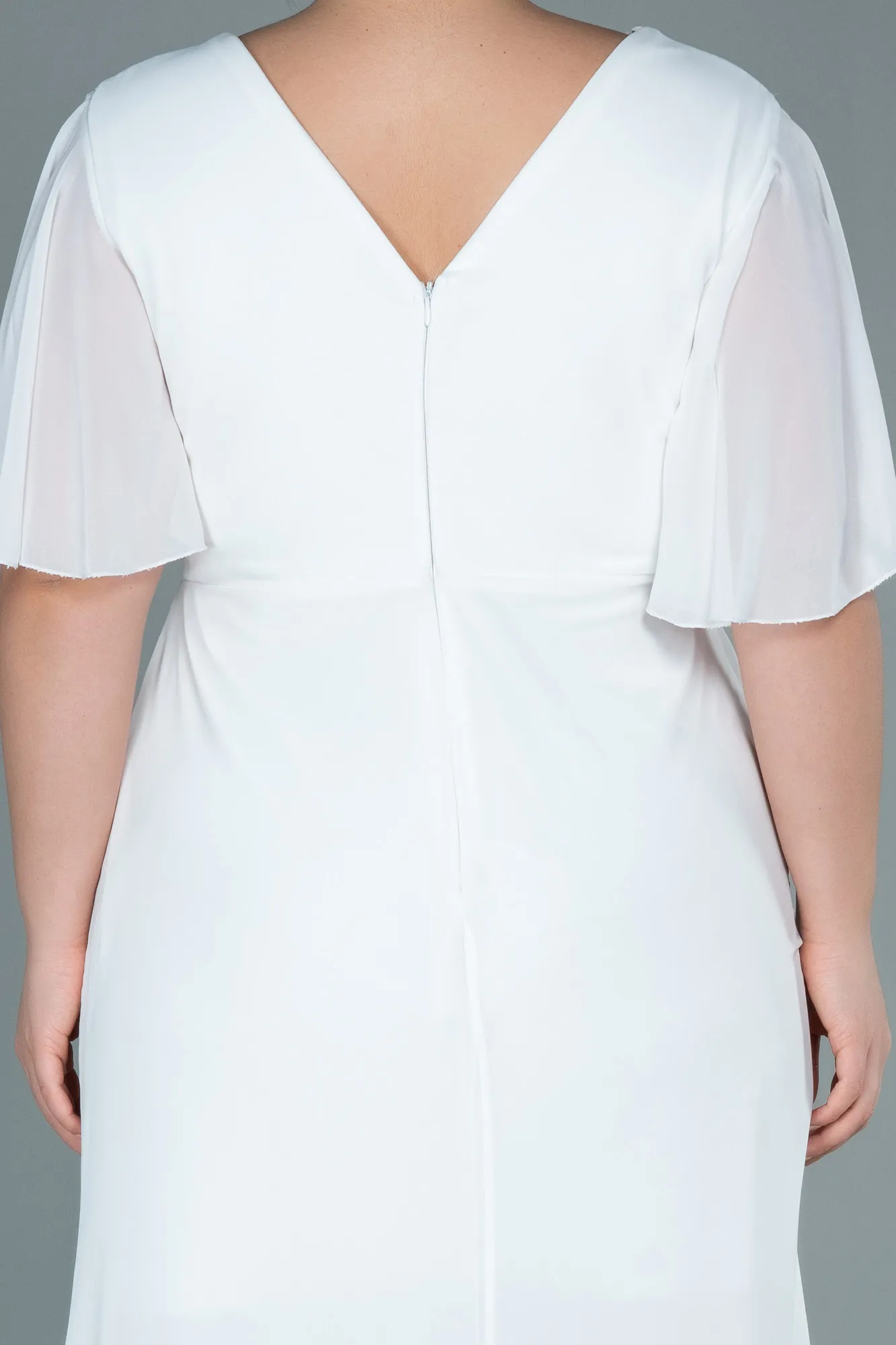 Ecru-Long Chiffon Oversized Evening Dress ABU2748