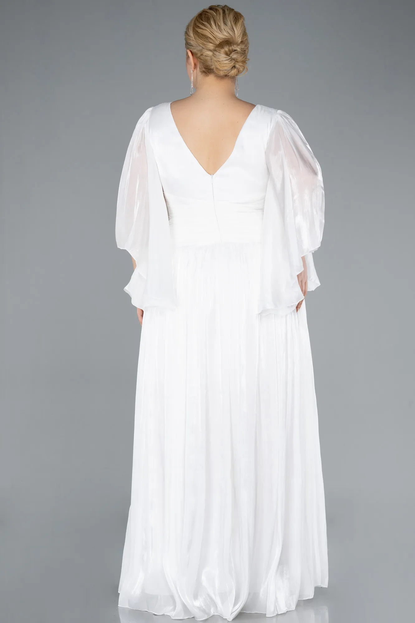 Ecru-Long Chiffon Oversized Evening Dress ABU4894