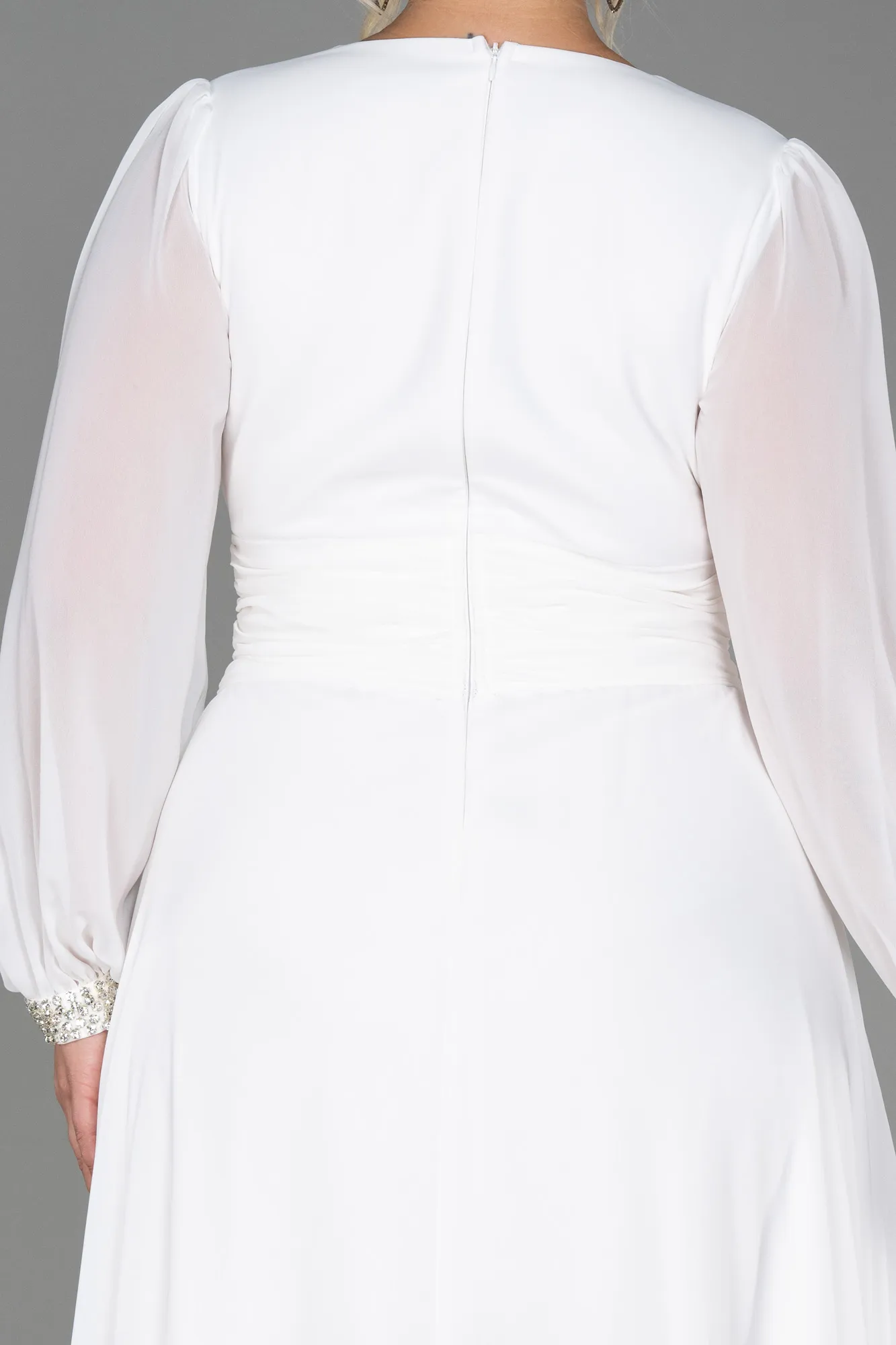 Ecru-Long Chiffon Plus Size Evening Dress ABU3222