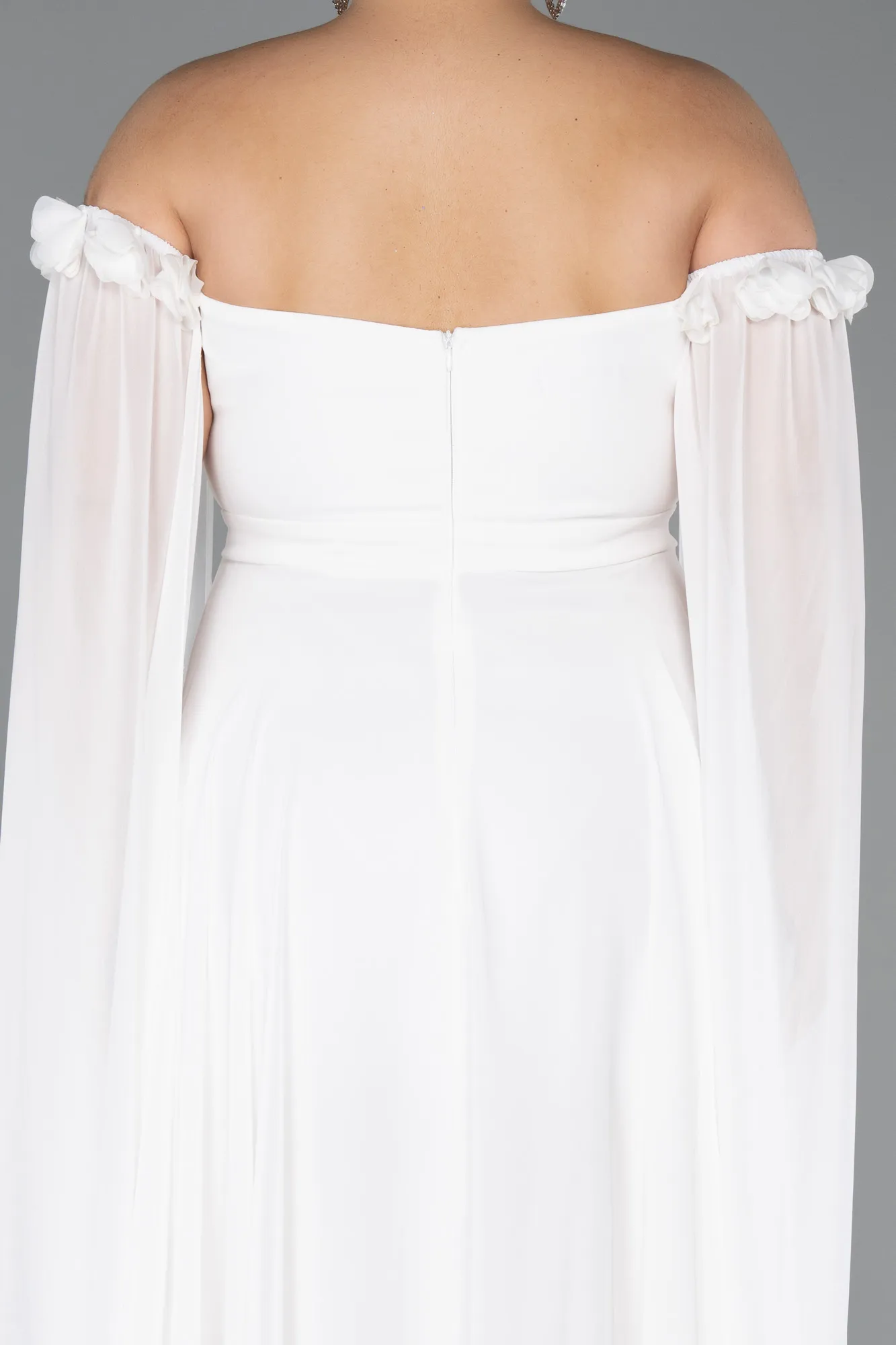 Ecru-Long Chiffon Plus Size Evening Dress ABU3464