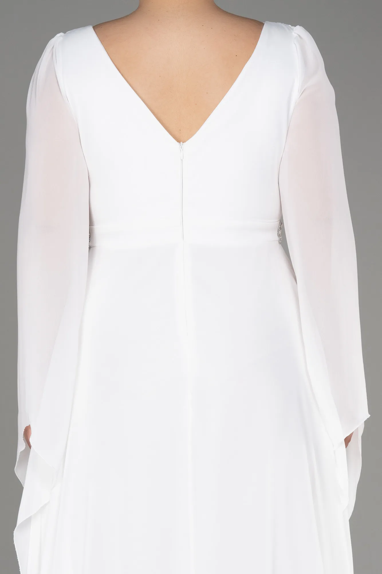 Ecru-Long Chiffon Plus Size Evening Dress ABU3543