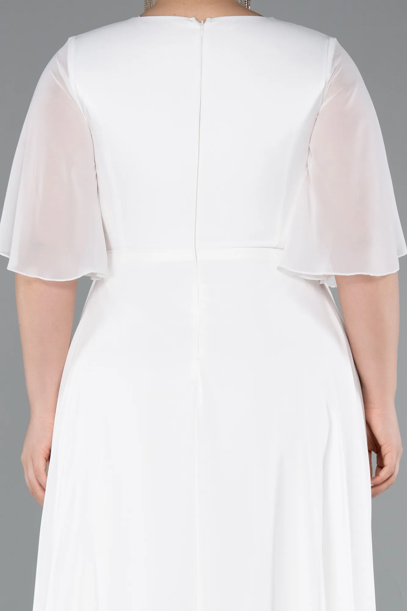 Ecru-Long Chiffon Plus Size Evening Dress ABU5051