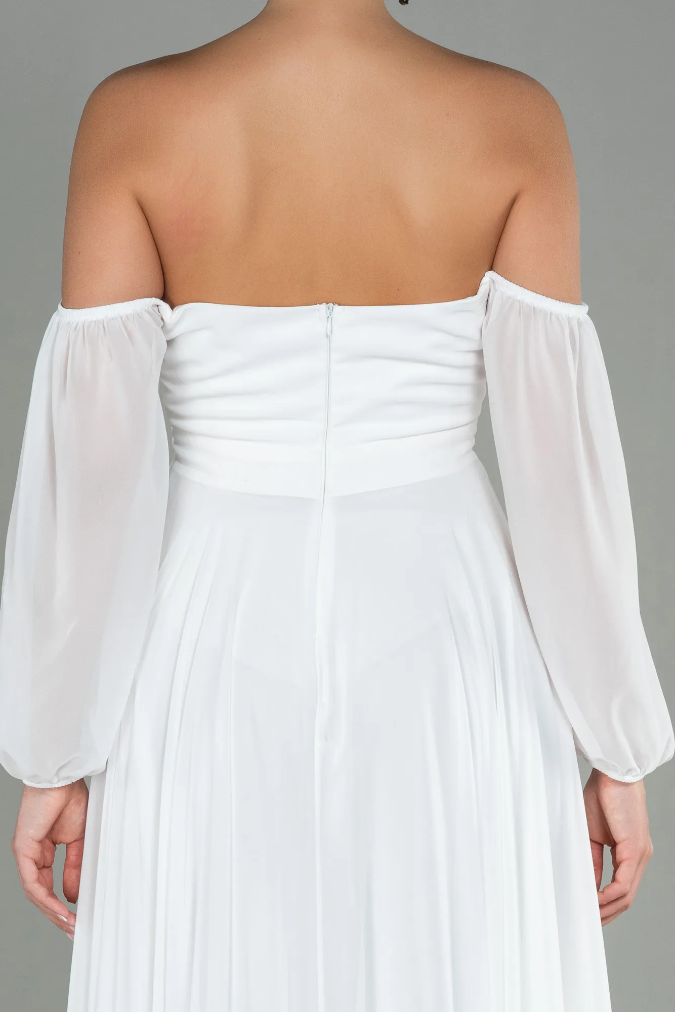 Ecru-Long Chiffon Prom Gown ABU2457