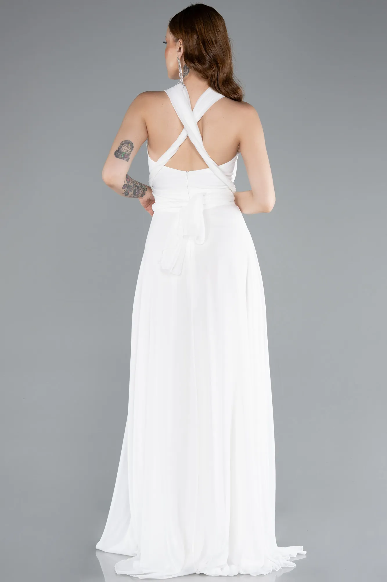 Ecru-Long Chiffon Prom Gown ABU4965