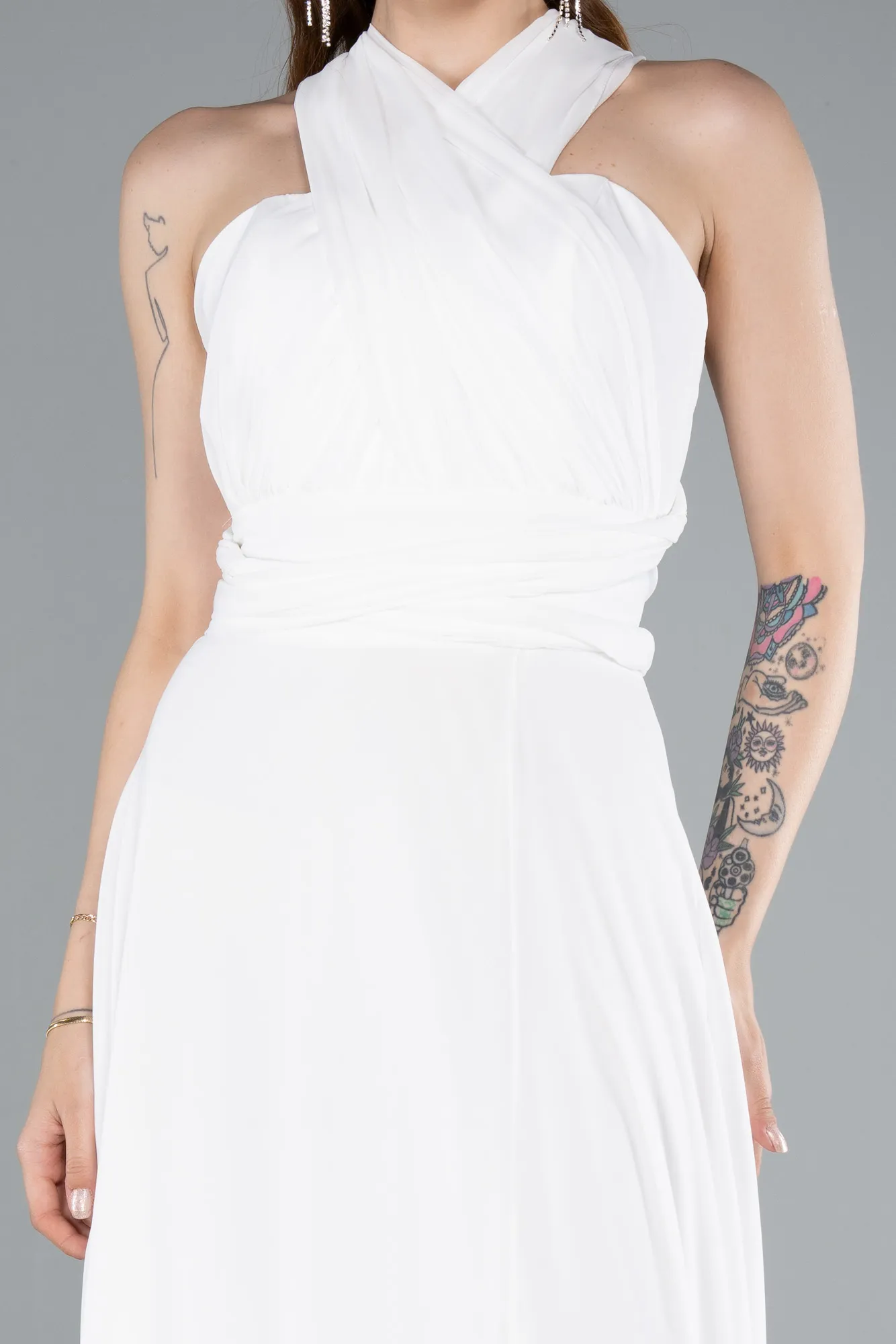 Ecru-Long Chiffon Prom Gown ABU4965