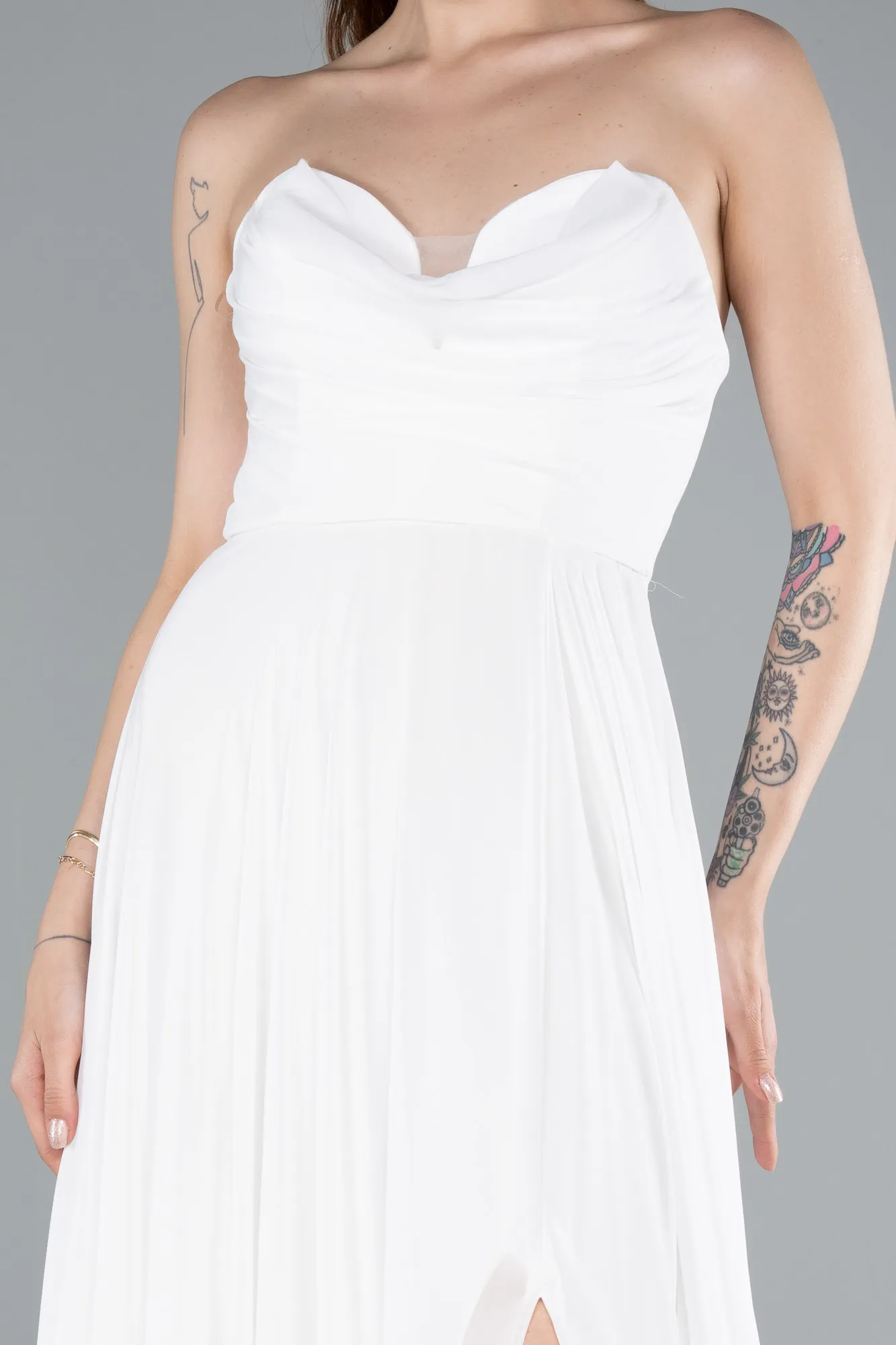 Ecru-Long Chiffon Prom Gown ABU4966