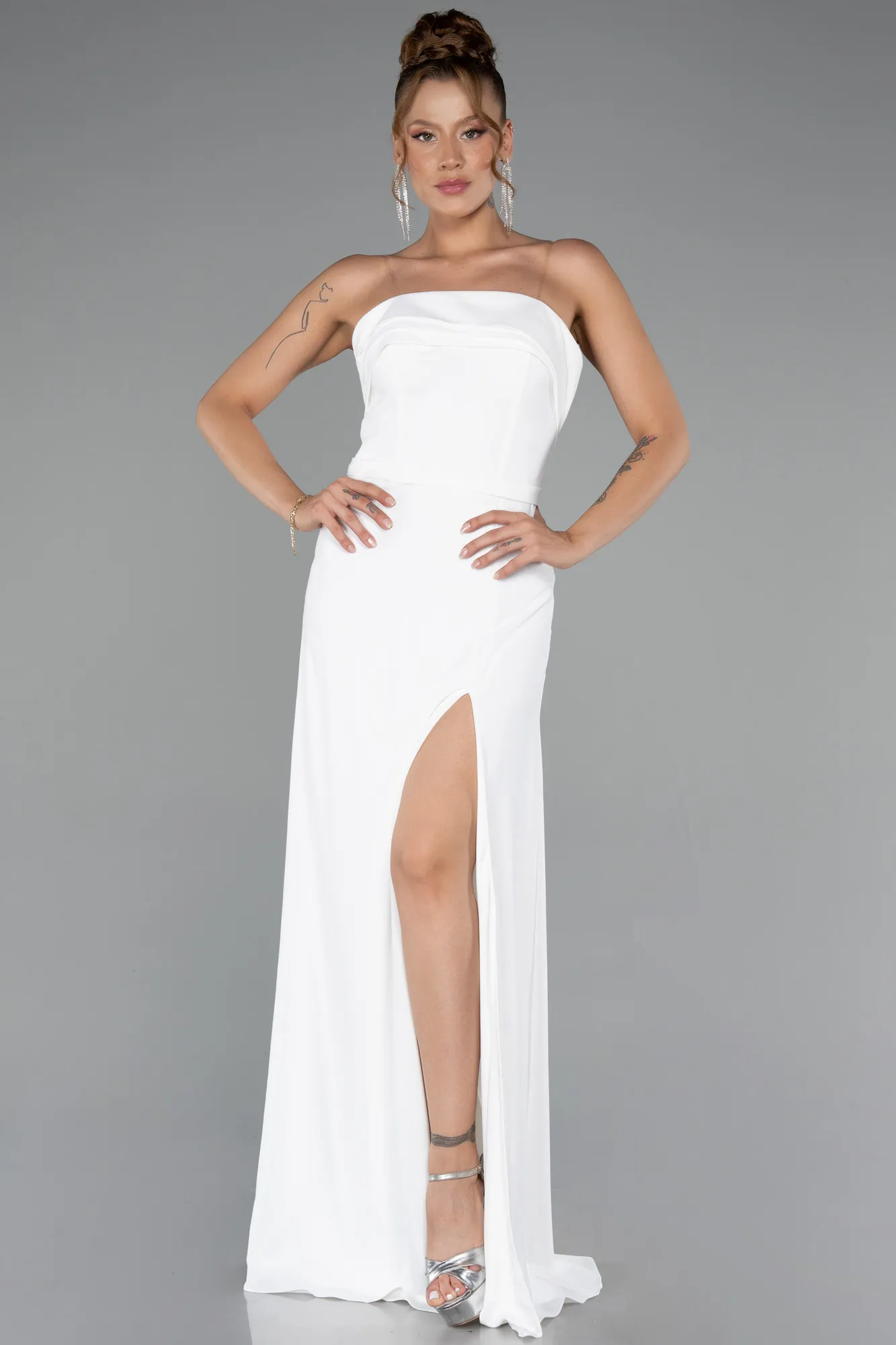 Ecru-Long Chiffon Prom Gown ABU5108