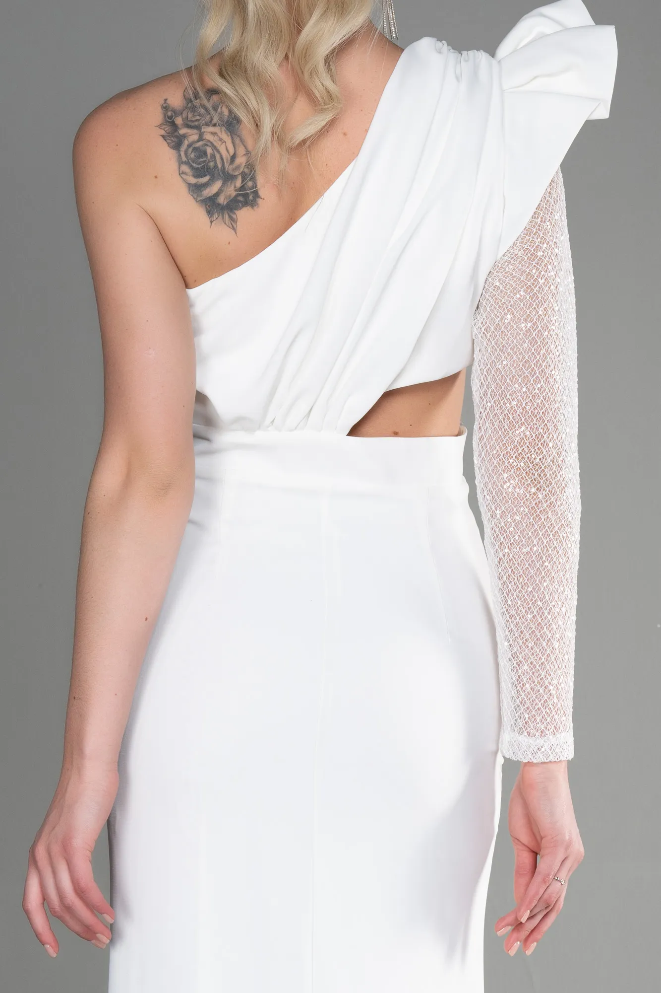 Ecru-Long Dantelle Haute Couture Dress ABU3642