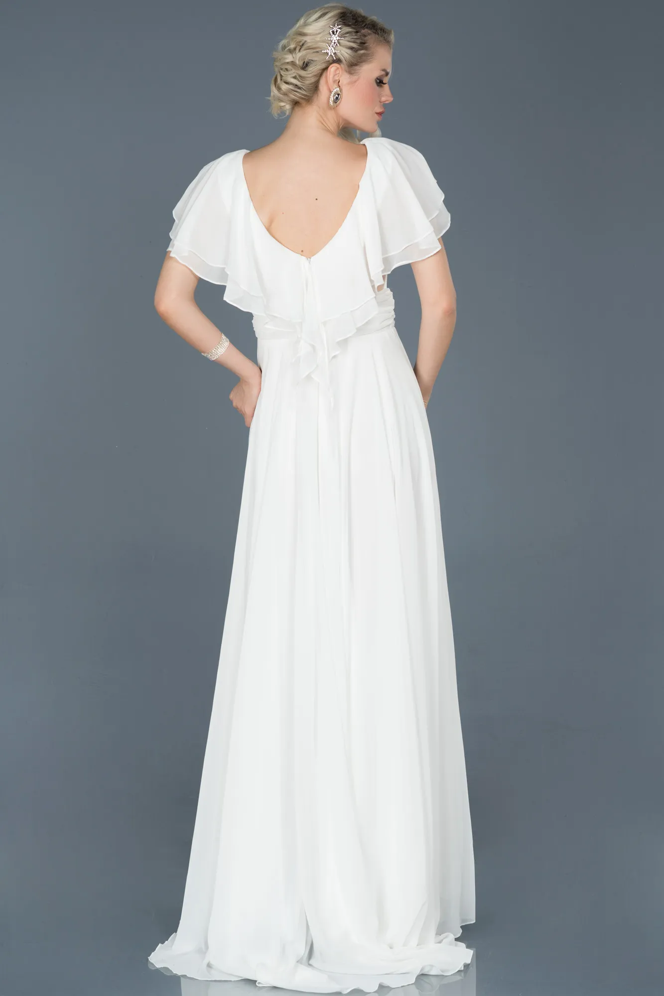 Ecru-Long Plus Size Evening Dress ABU032