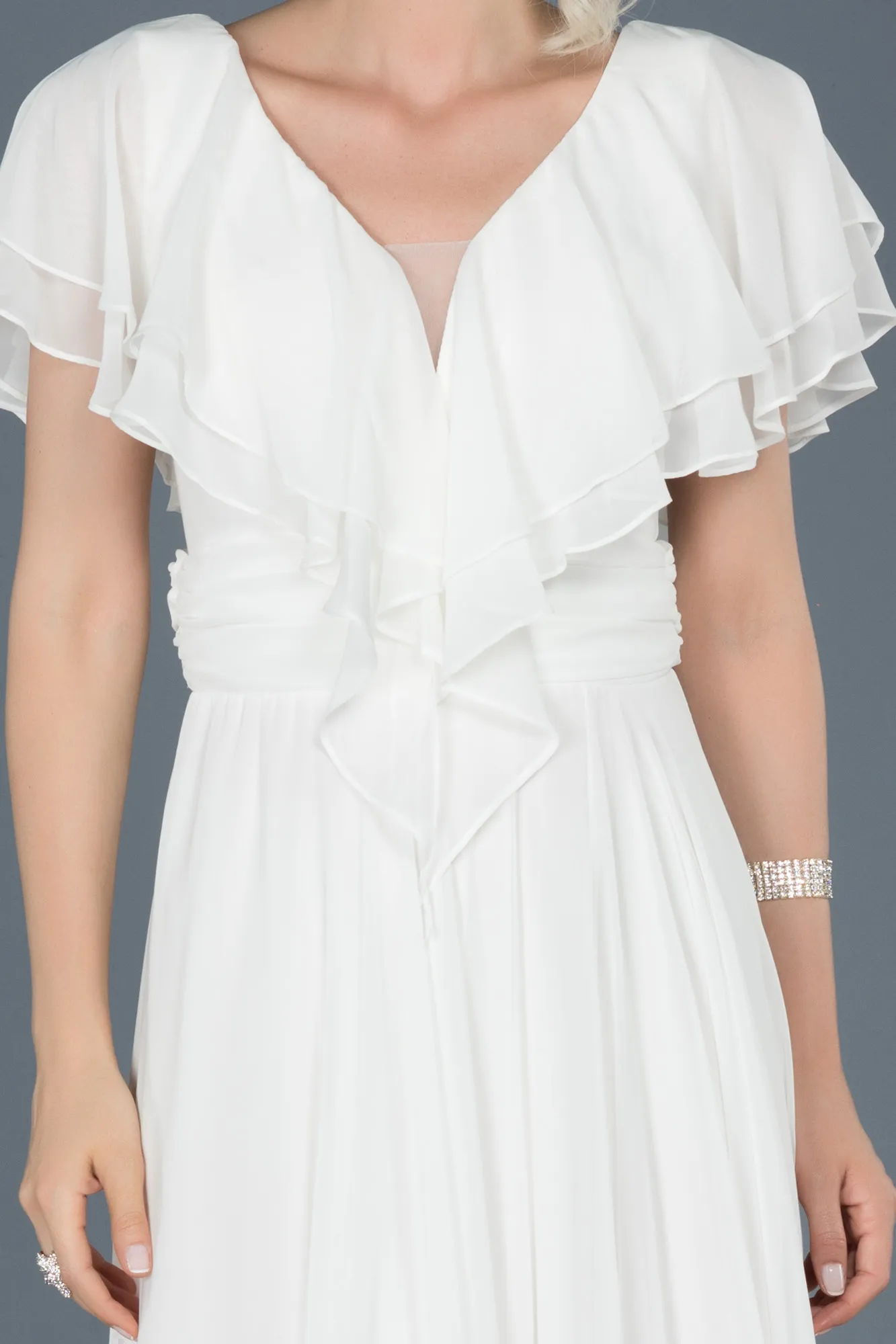 Ecru-Long Plus Size Evening Dress ABU032