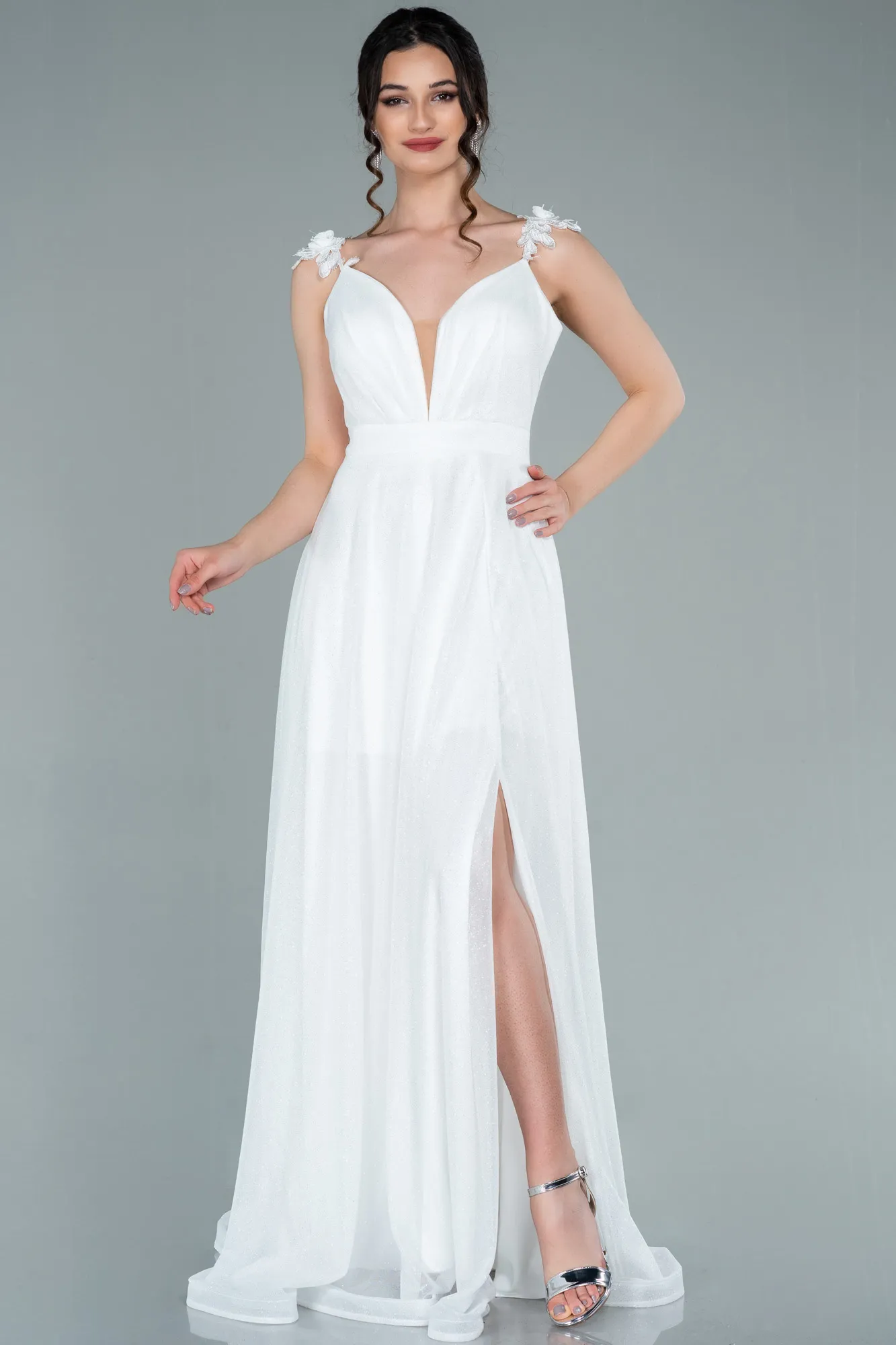 Ecru-Long Evening Dress ABU2307
