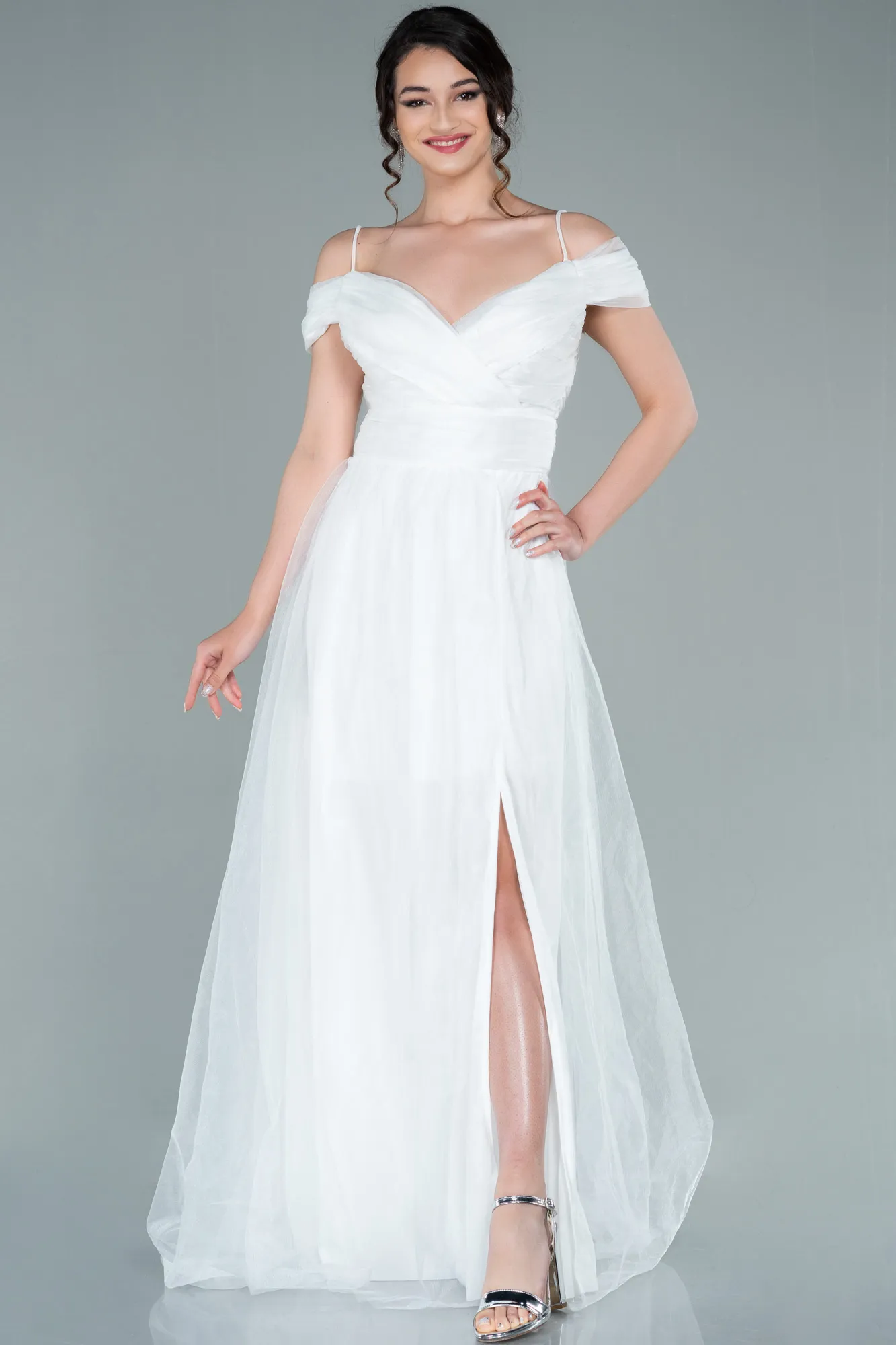 Ecru-Long Evening Dress ABU2336