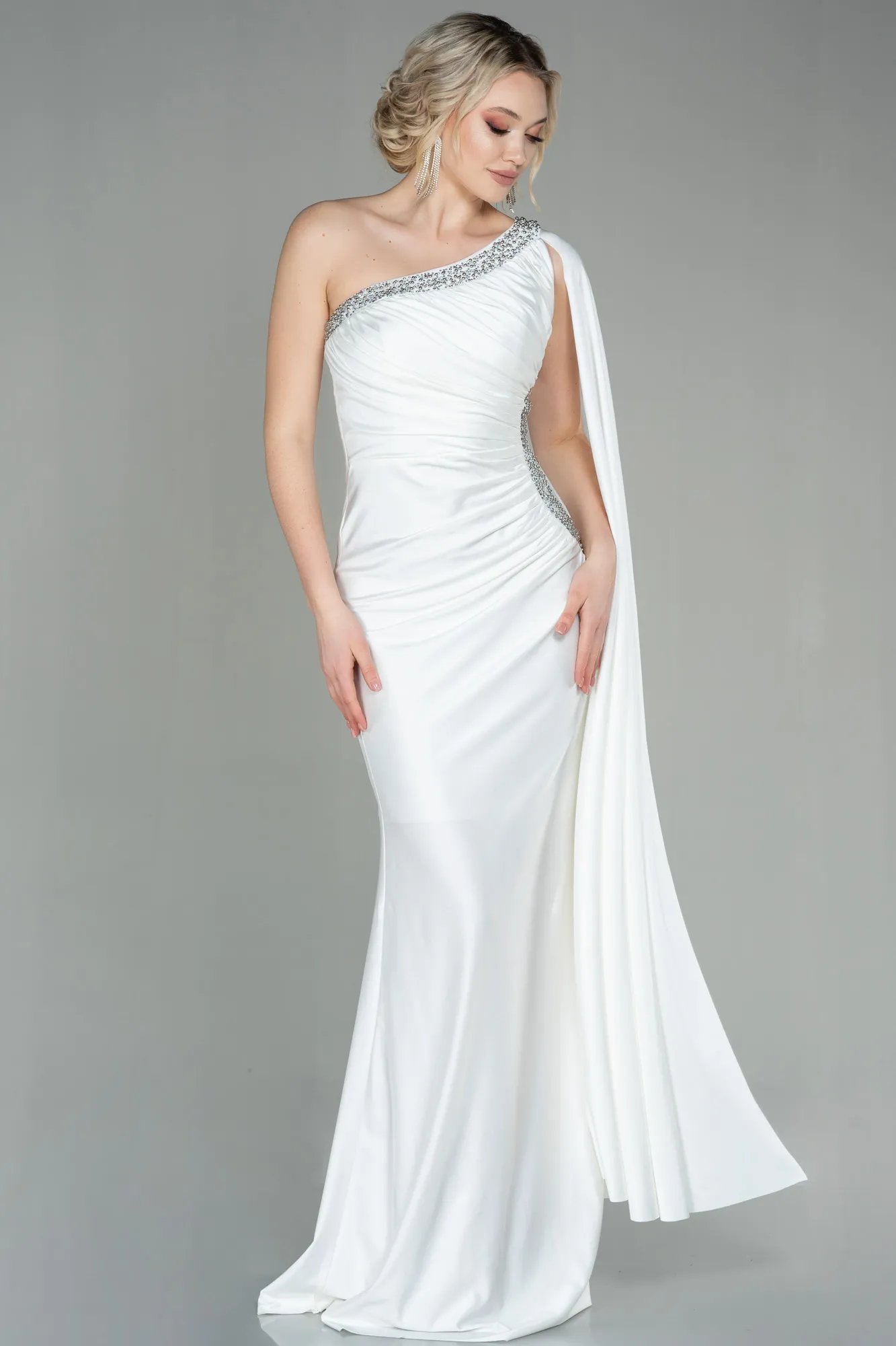 Ecru-Long Evening Dress ABU2663
