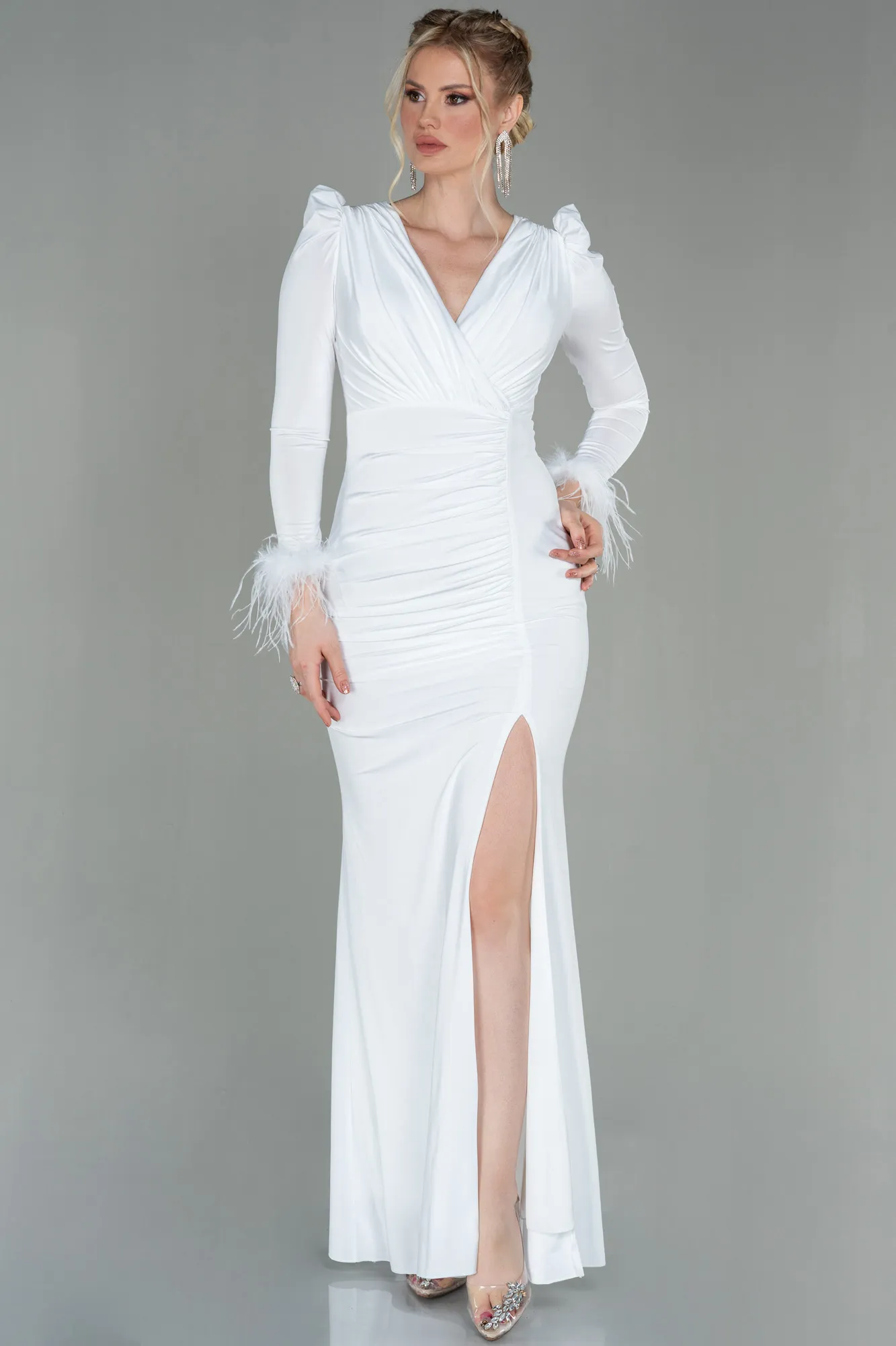 Ecru-Long Evening Dress ABU2804