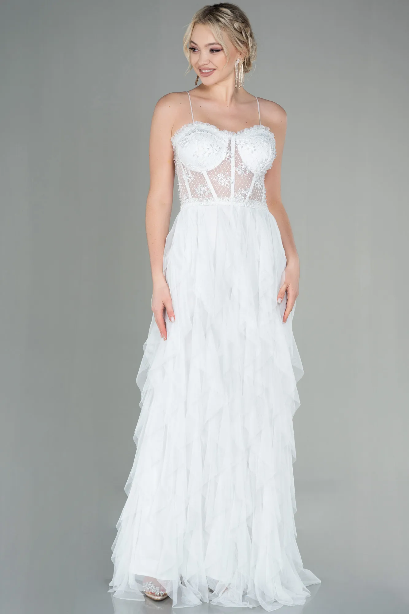 Ecru-Long Evening Dress ABU2822