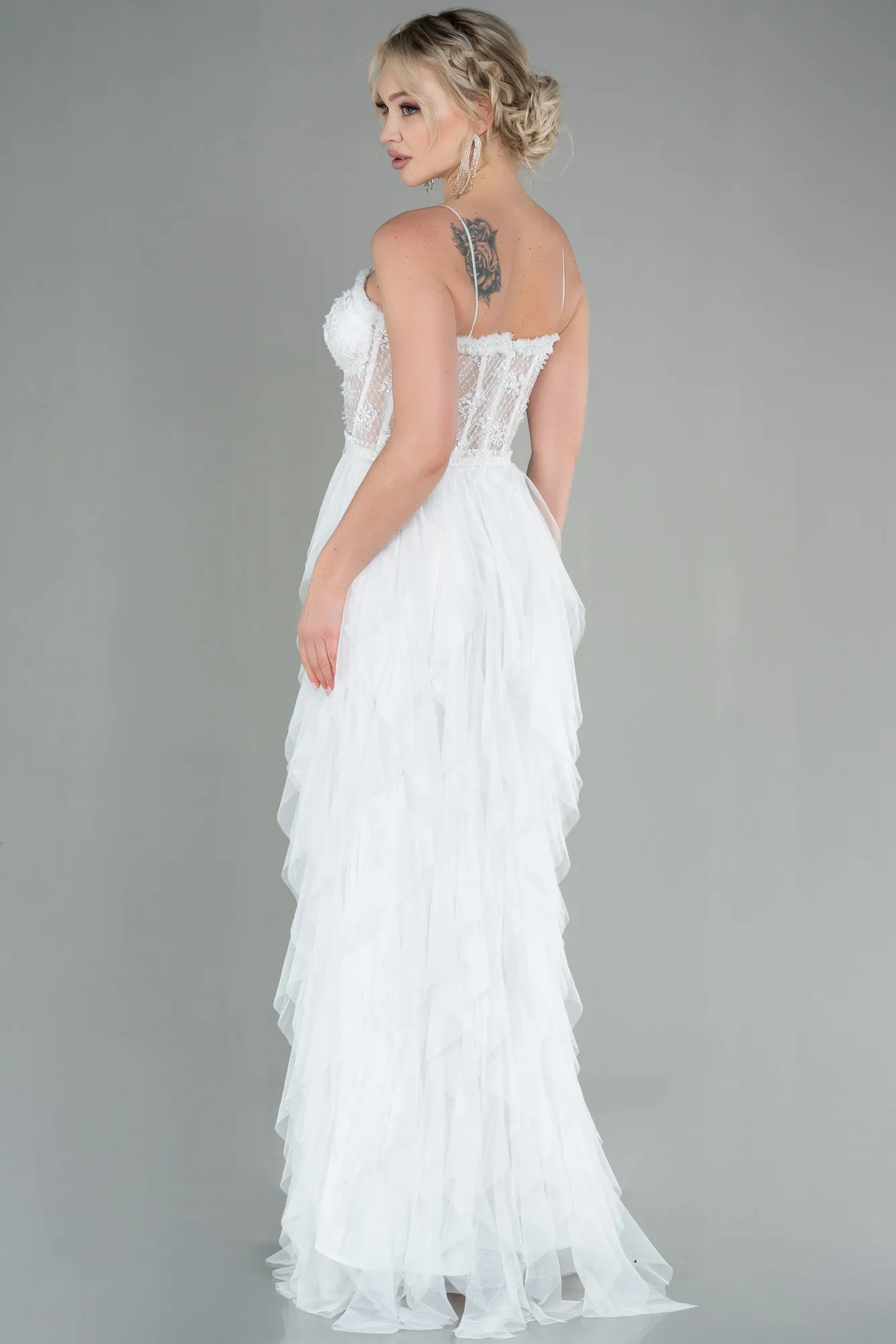 Ecru-Long Evening Dress ABU2822