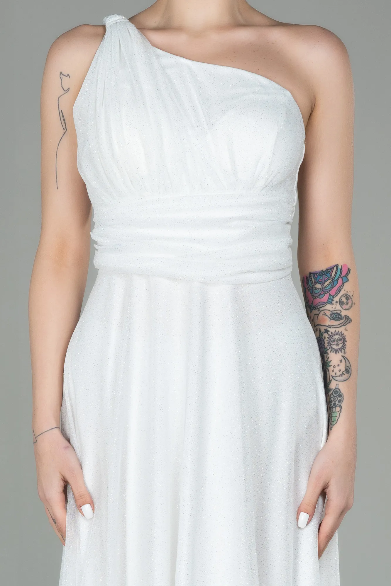 Ecru-Long Evening Dress ABU2834